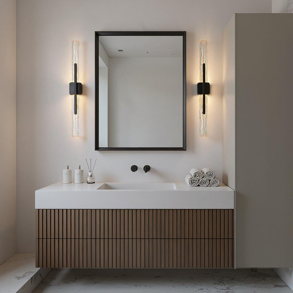 Bathroom vanity lights above mirror, modern LED vanity bar light fixture in bathroom setting