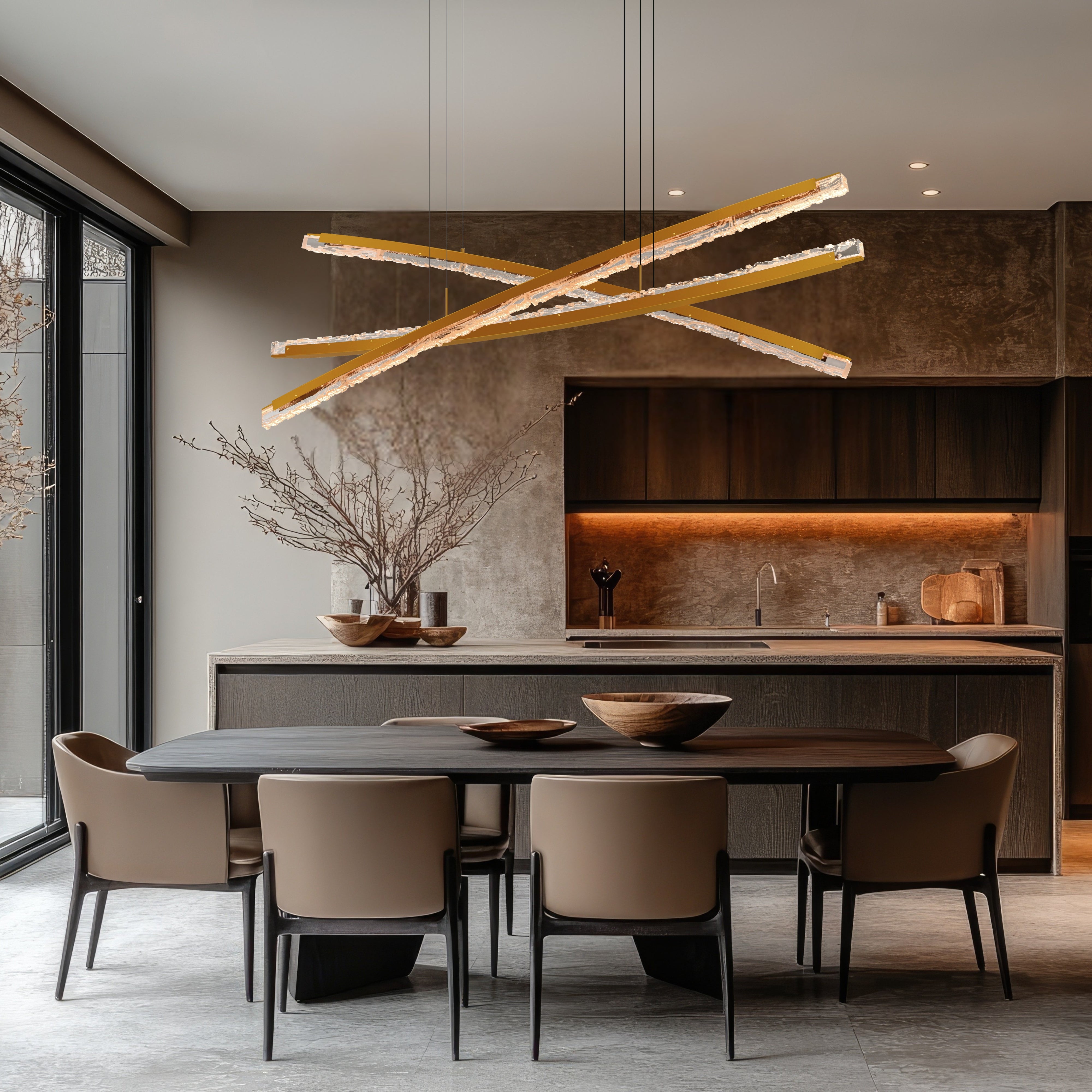 CWI Lighting designer chandelier in living room setting, modern pendant light fixture for home decor