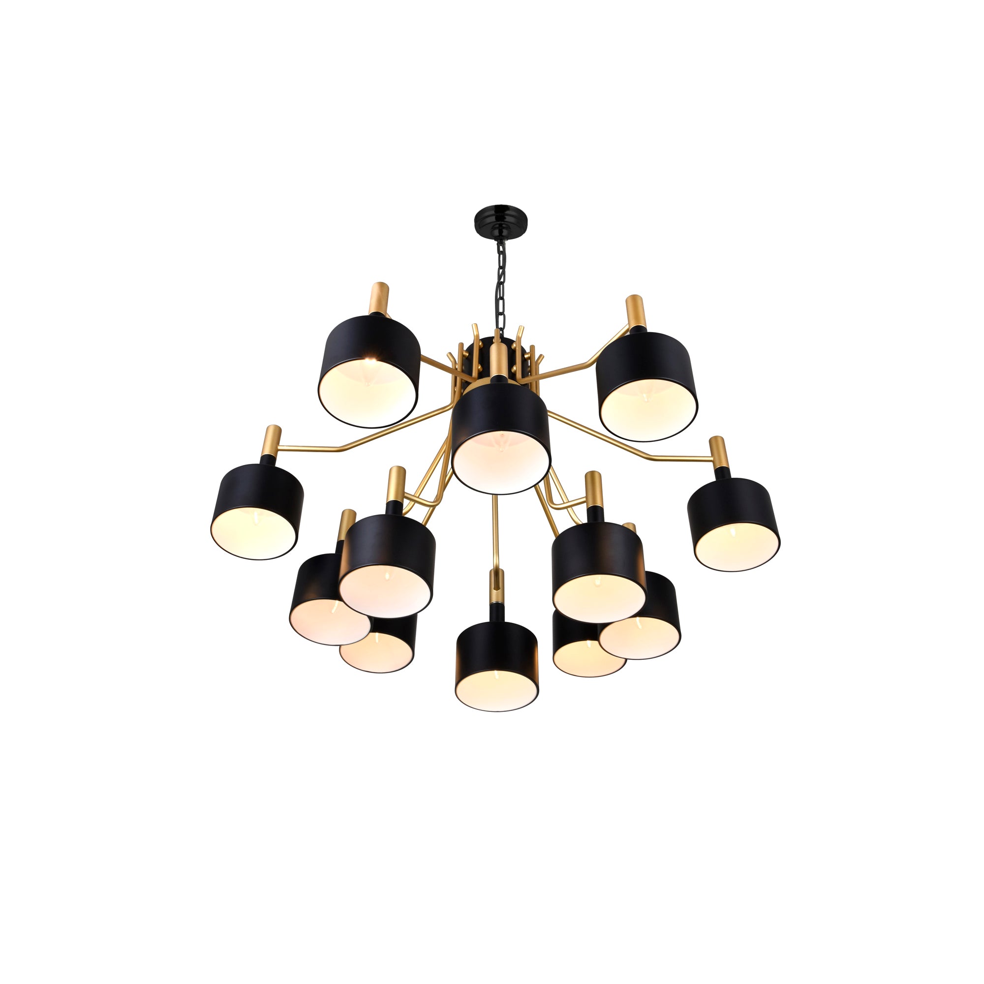 Corna 12 Light Matte Black & Satin Gold Down Chandelier