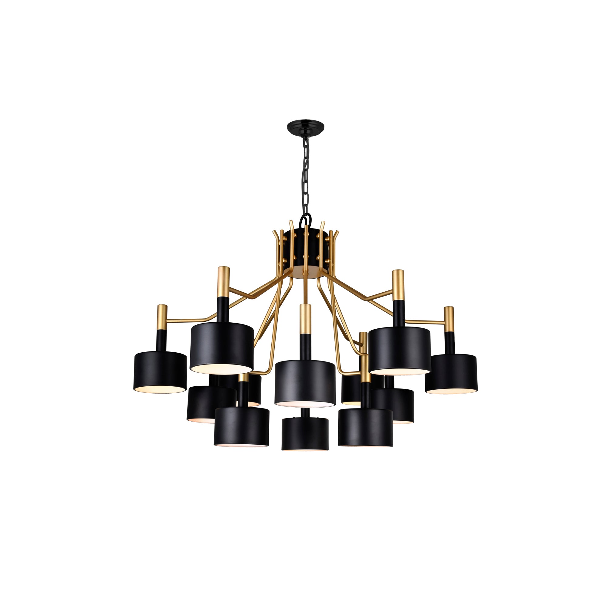 Corna 12 Light Matte Black & Satin Gold Down Chandelier