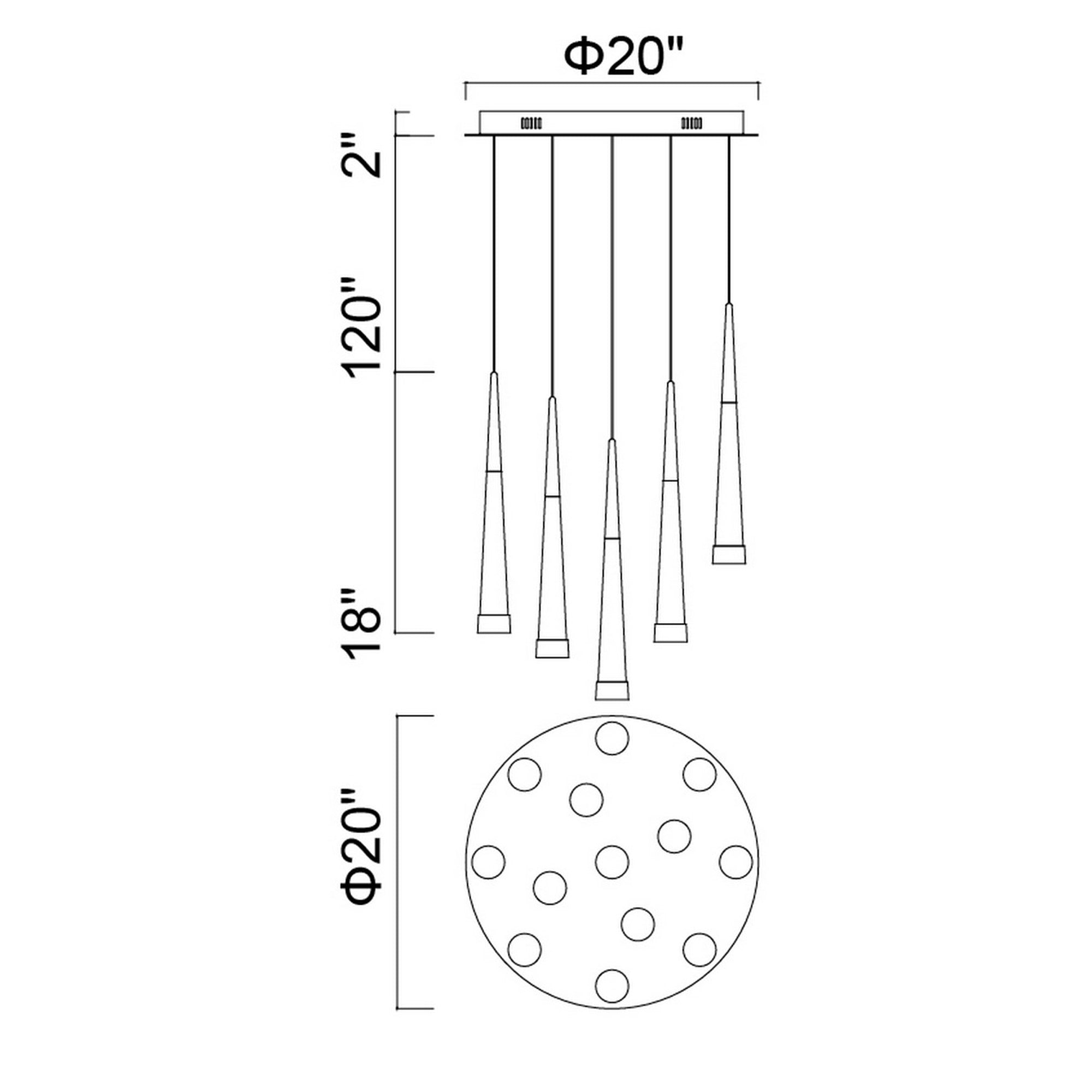 Andes LED Multi Light Pendant With Satin Gold Finish