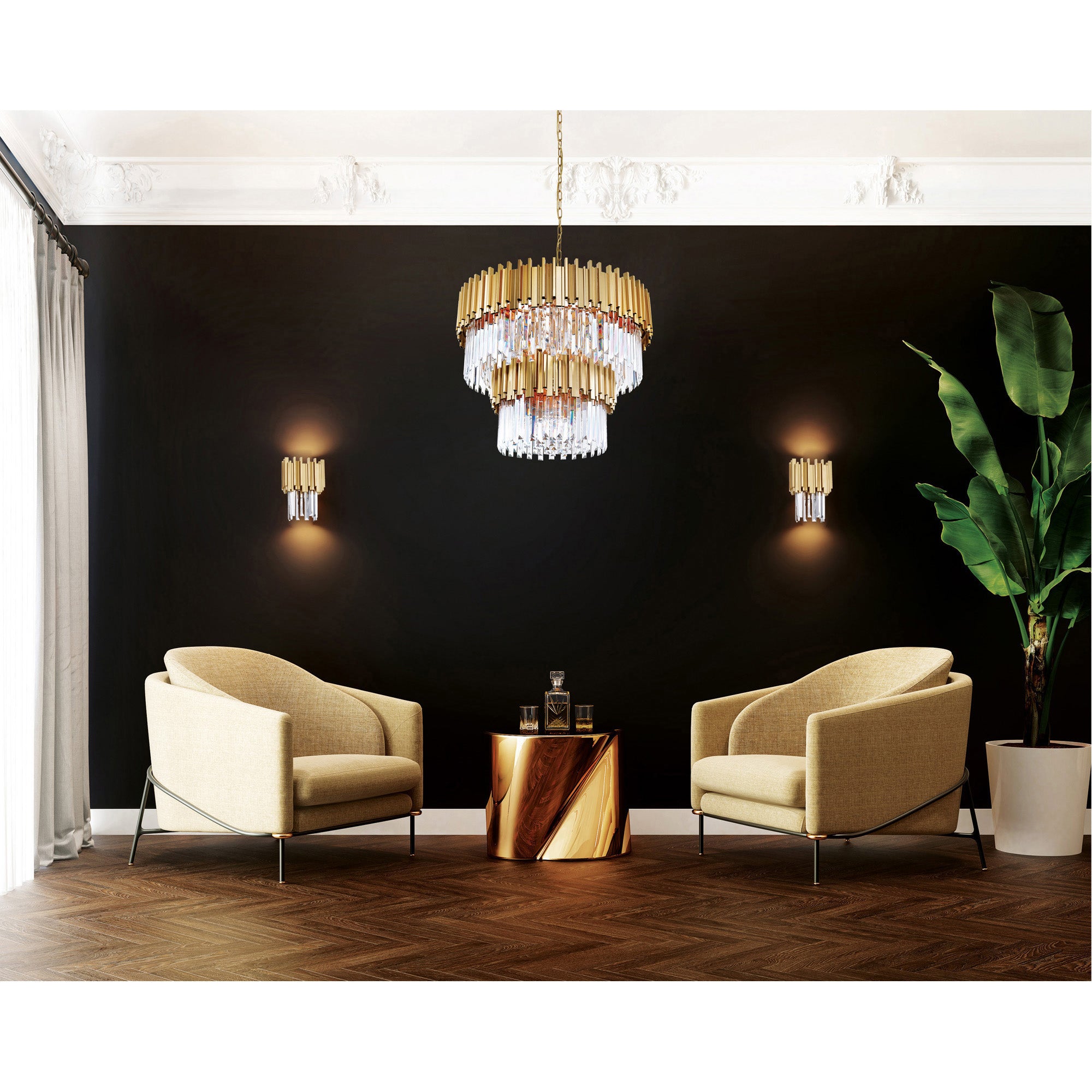 Deco 12 Light Medallion Gold Down Chandelier