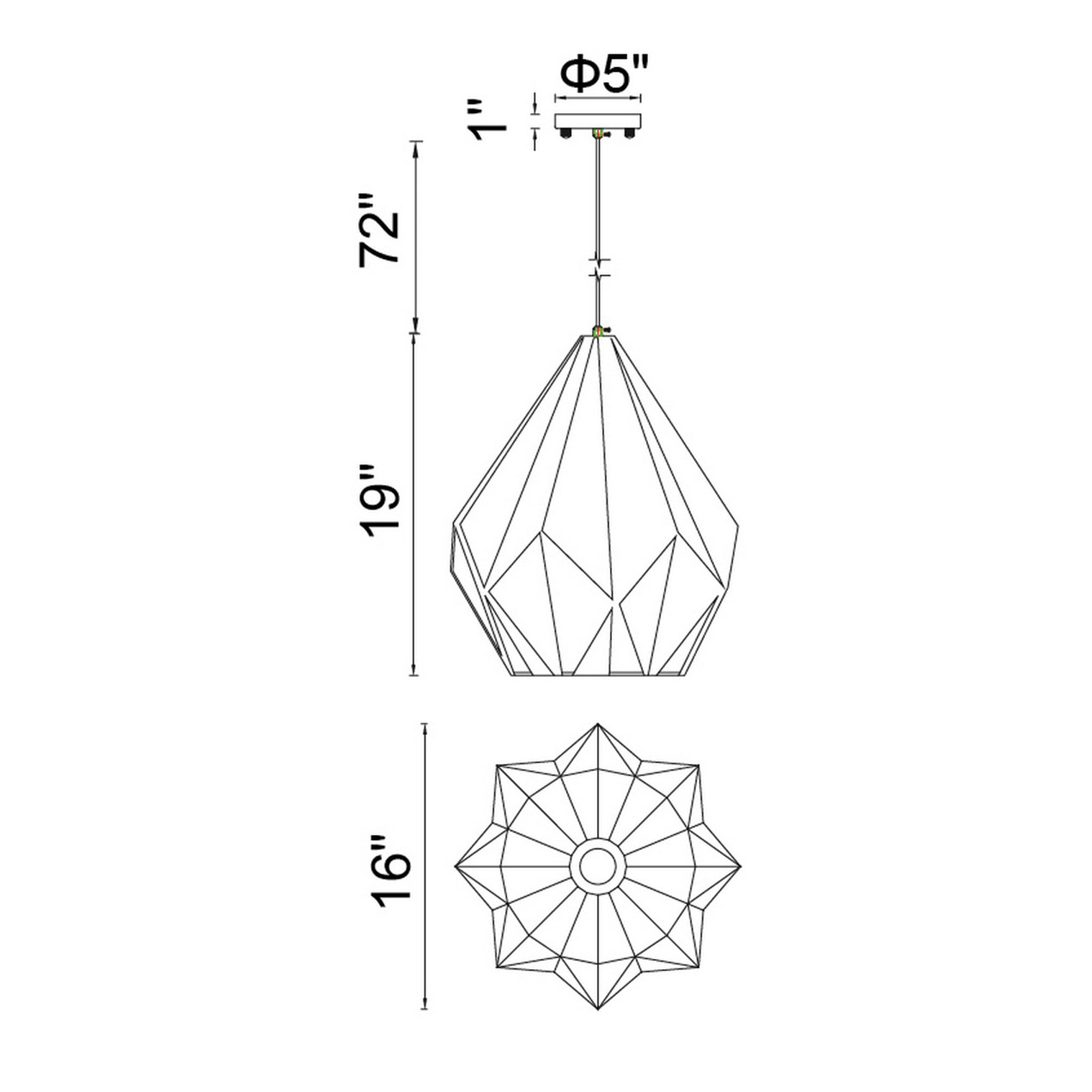 Oxide 1 Light 16in Black & Copper Down Pendant