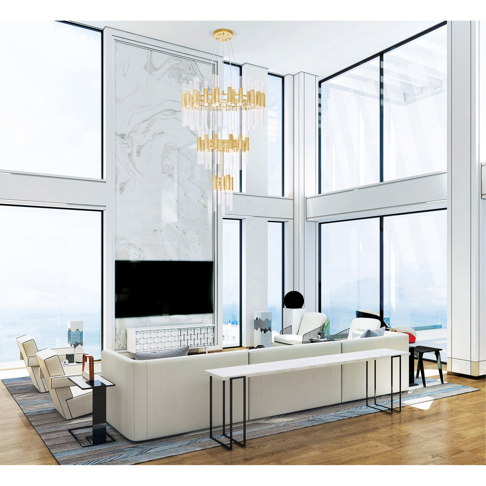 Orgue 123 Light 32in Satin Gold Chandelier