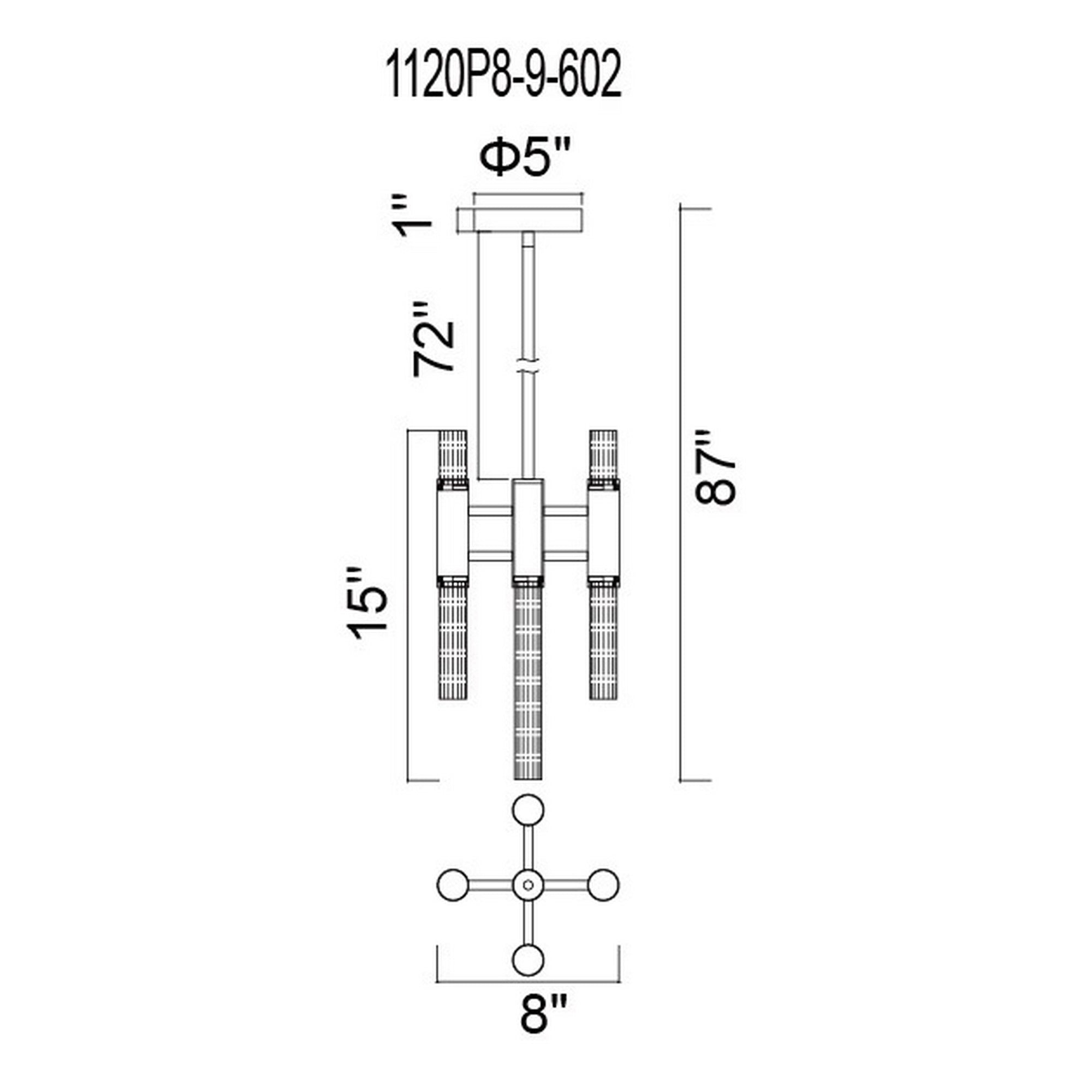 Orgue 9 Light 8in Satin Gold Mini Pendant