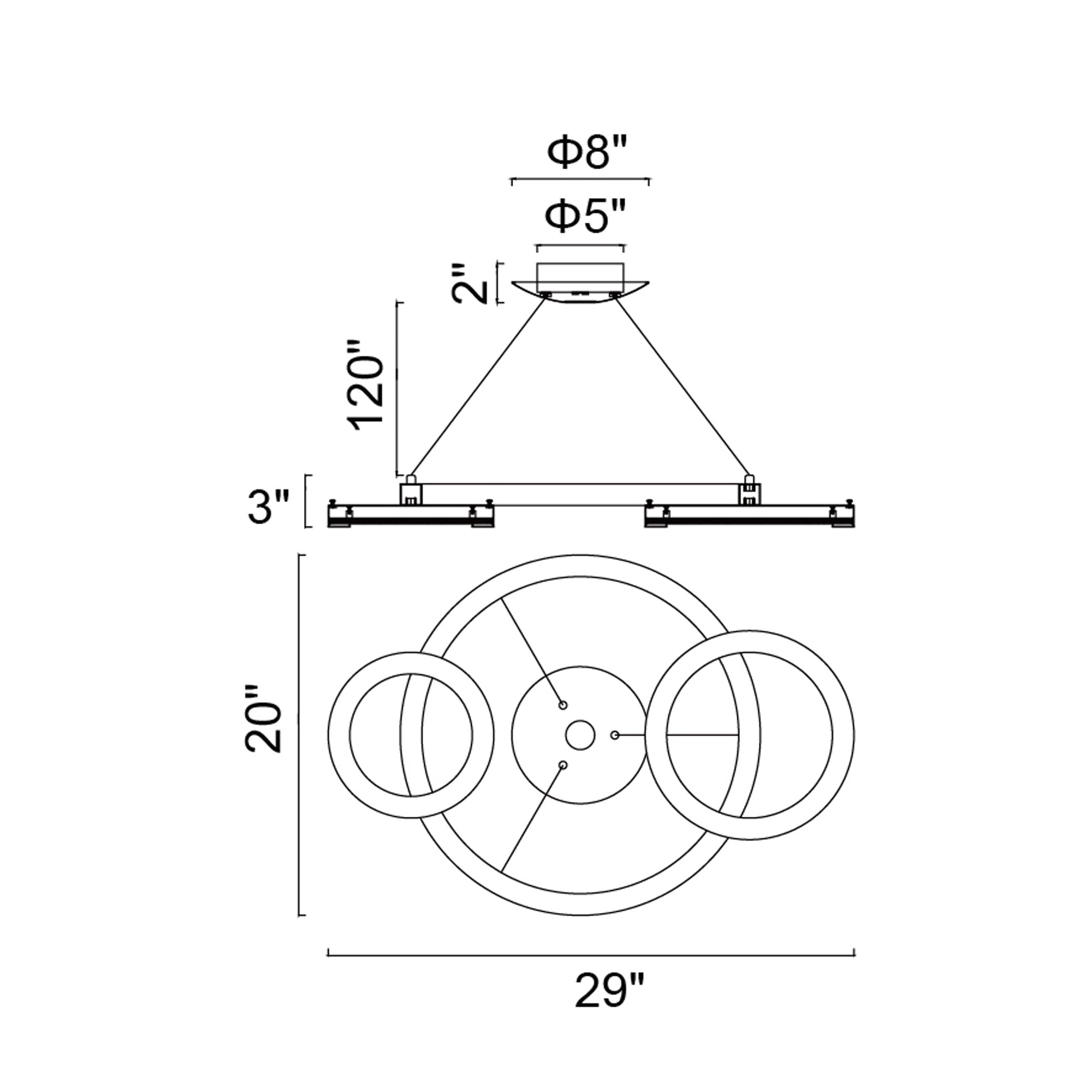 Deux Lunes Integrated LED 29in Sun Gold & Black Chandelier
