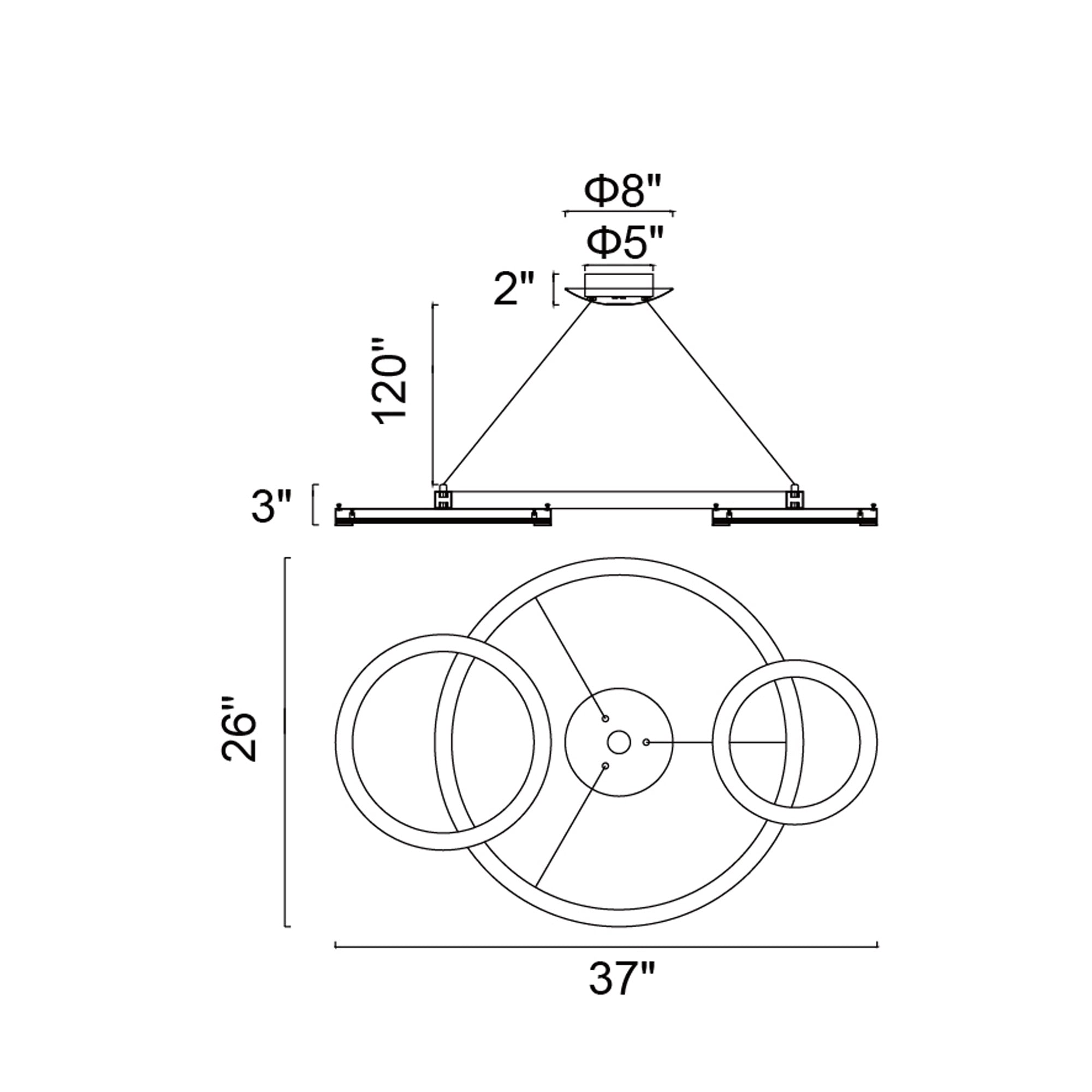 Deux Lunes Integrated LED 37in Sun Gold & Black Chandelier