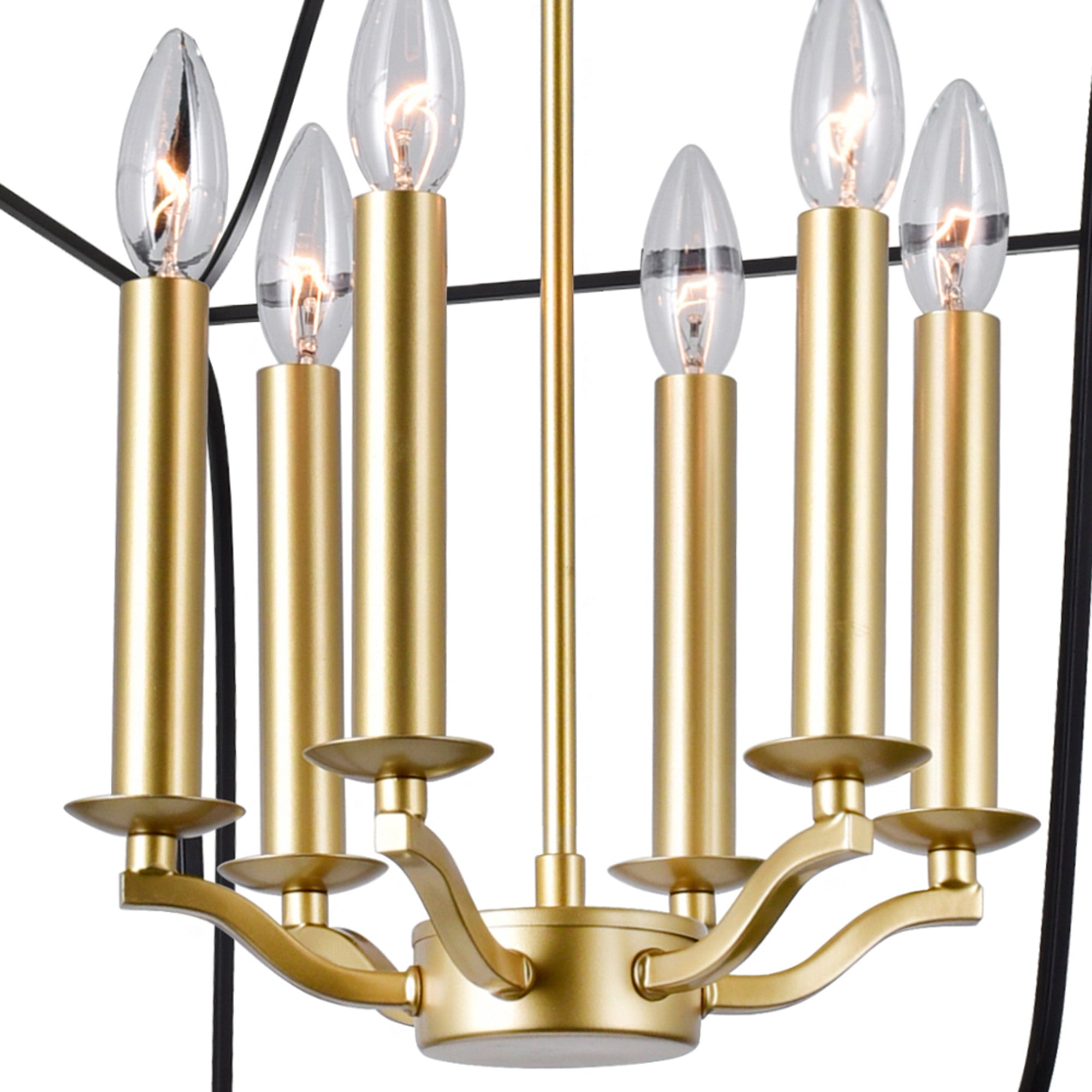 Tudor 6 Light 20in Satin Gold & Black Chandelier
