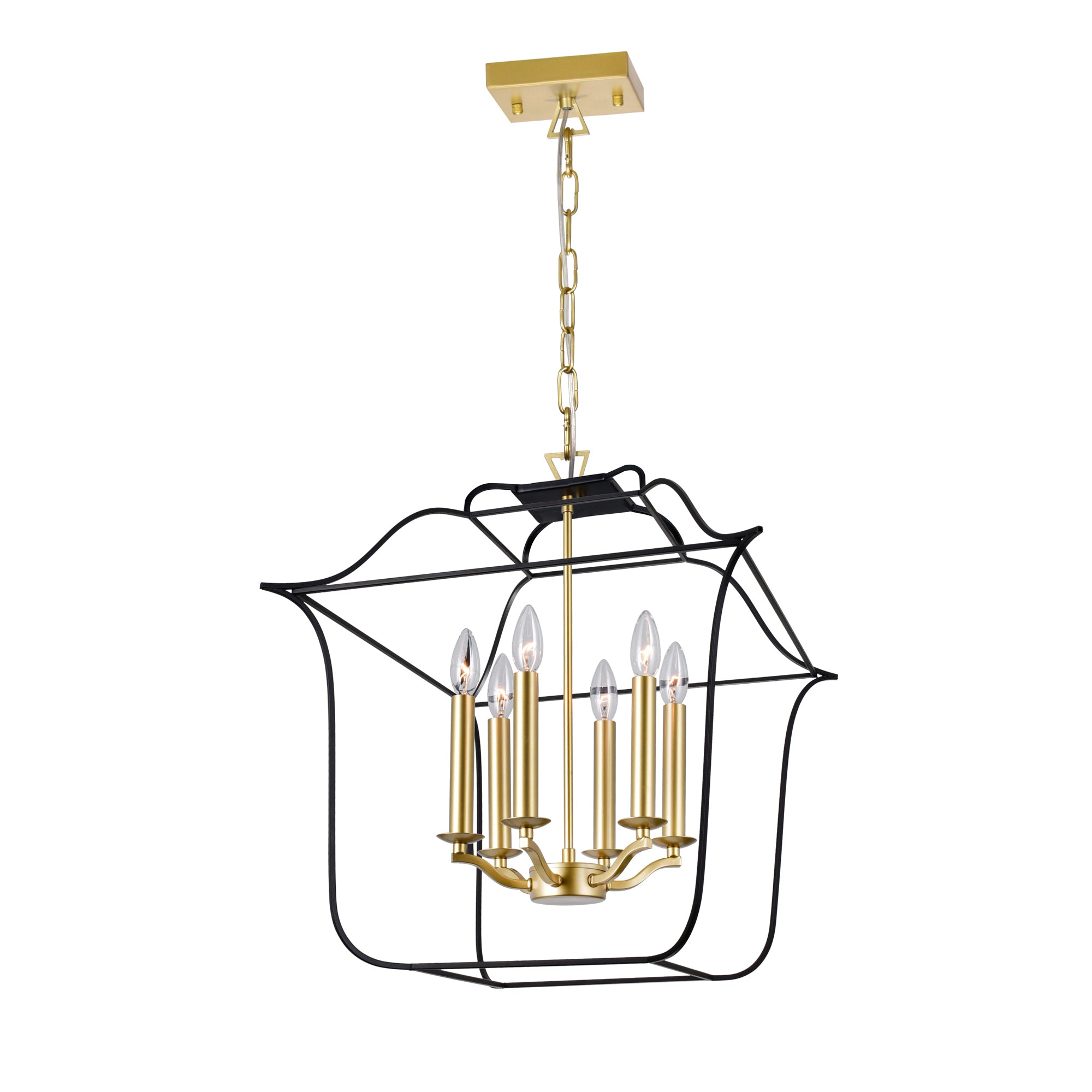 Tudor 6 Light 20in Satin Gold & Black Chandelier