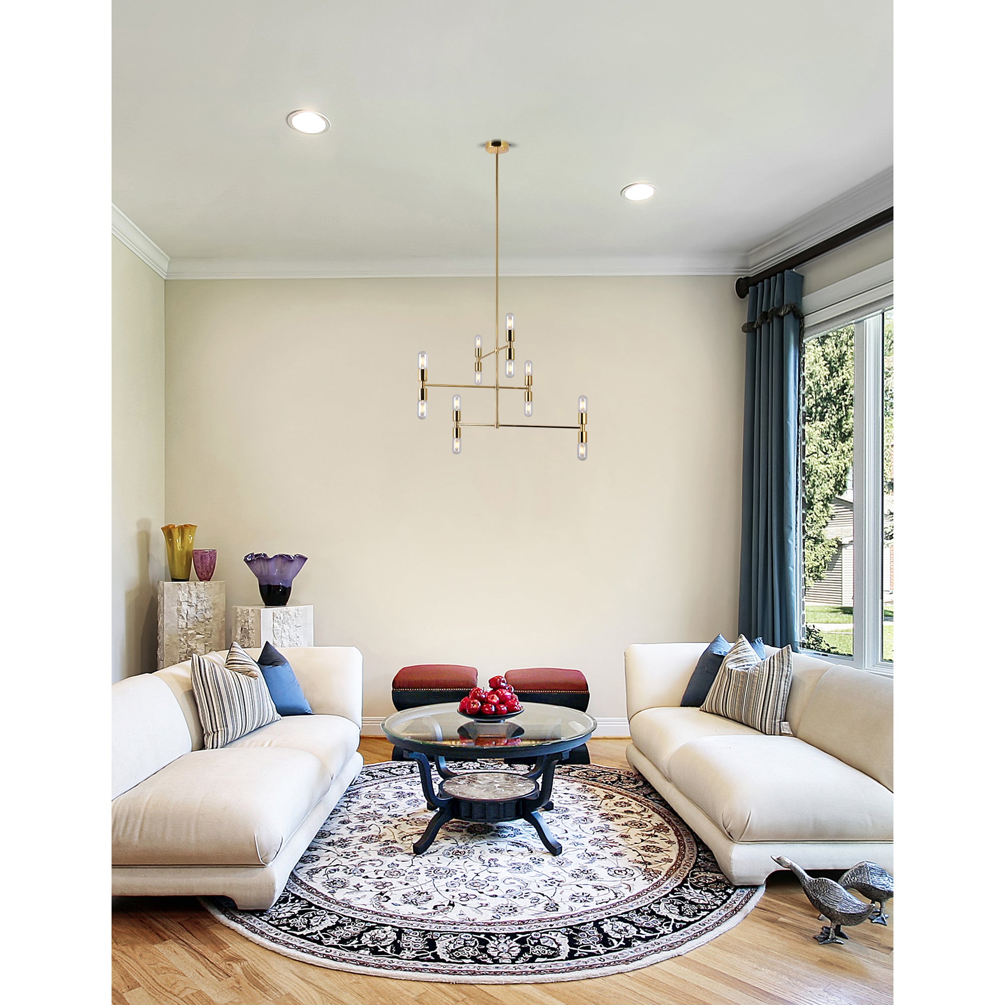 Hand Crank 12 Light Medallion Gold Chandelier