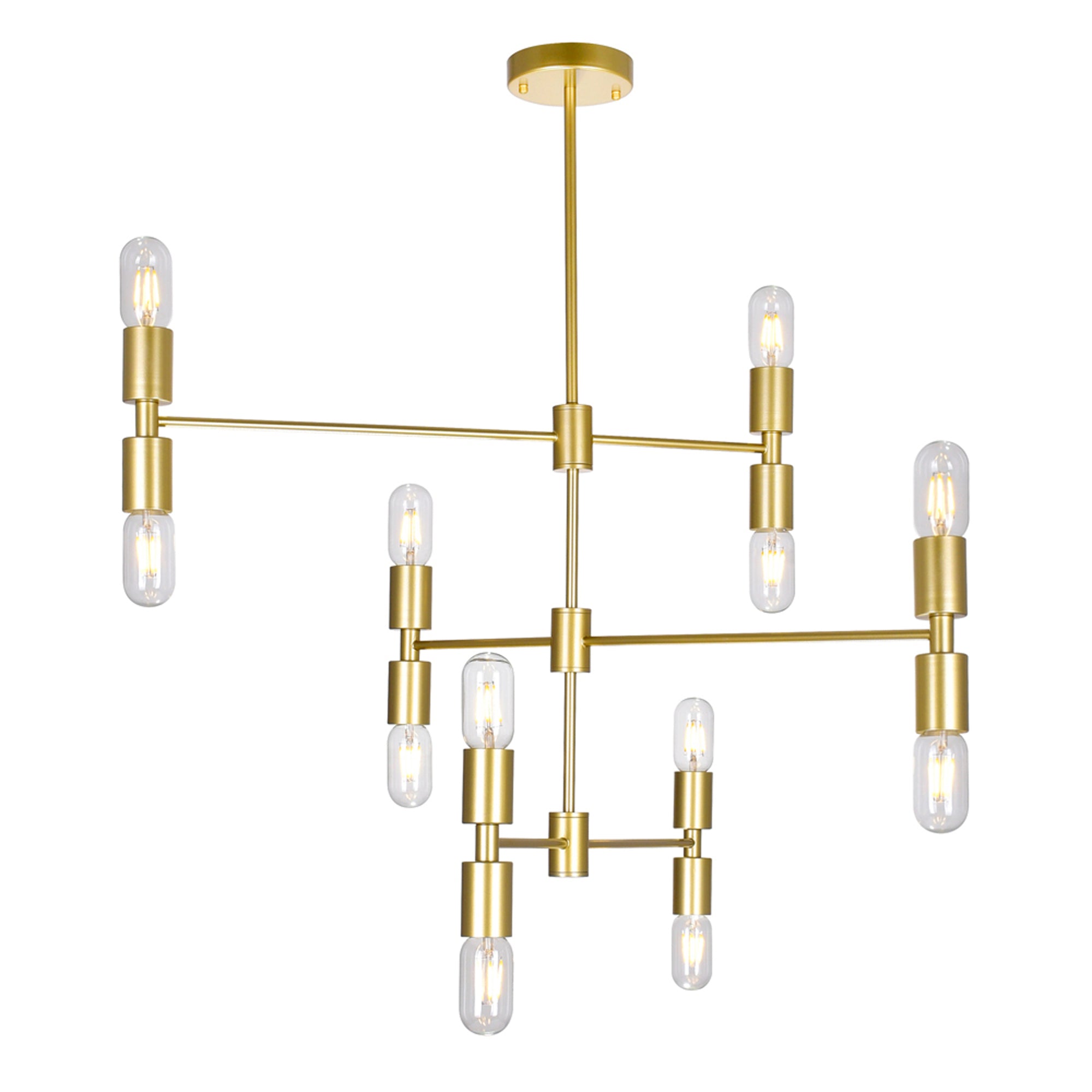 Hand Crank 12 Light Medallion Gold Chandelier