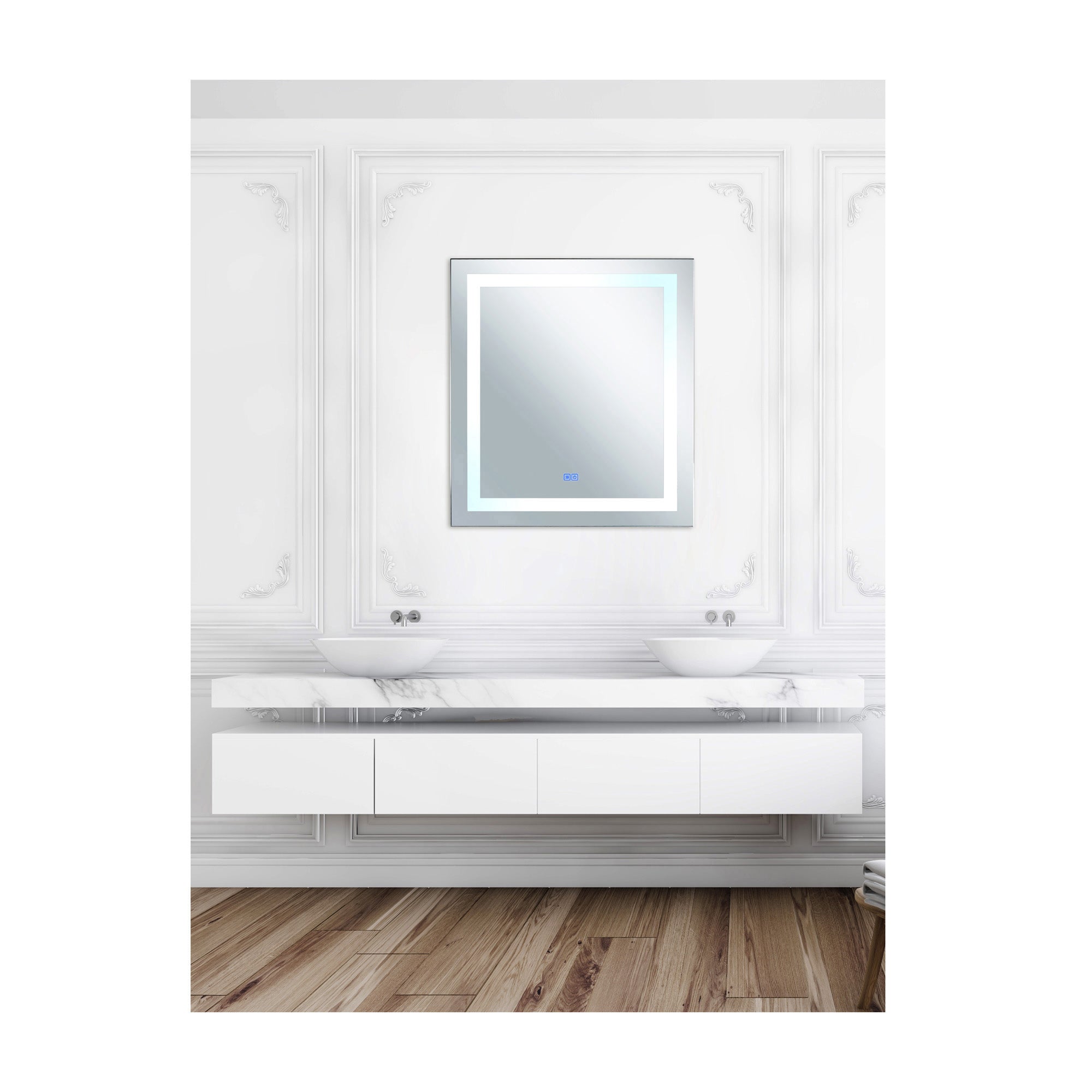 Abril Rectangular 40x36in Matte White Integrated LED Mirror