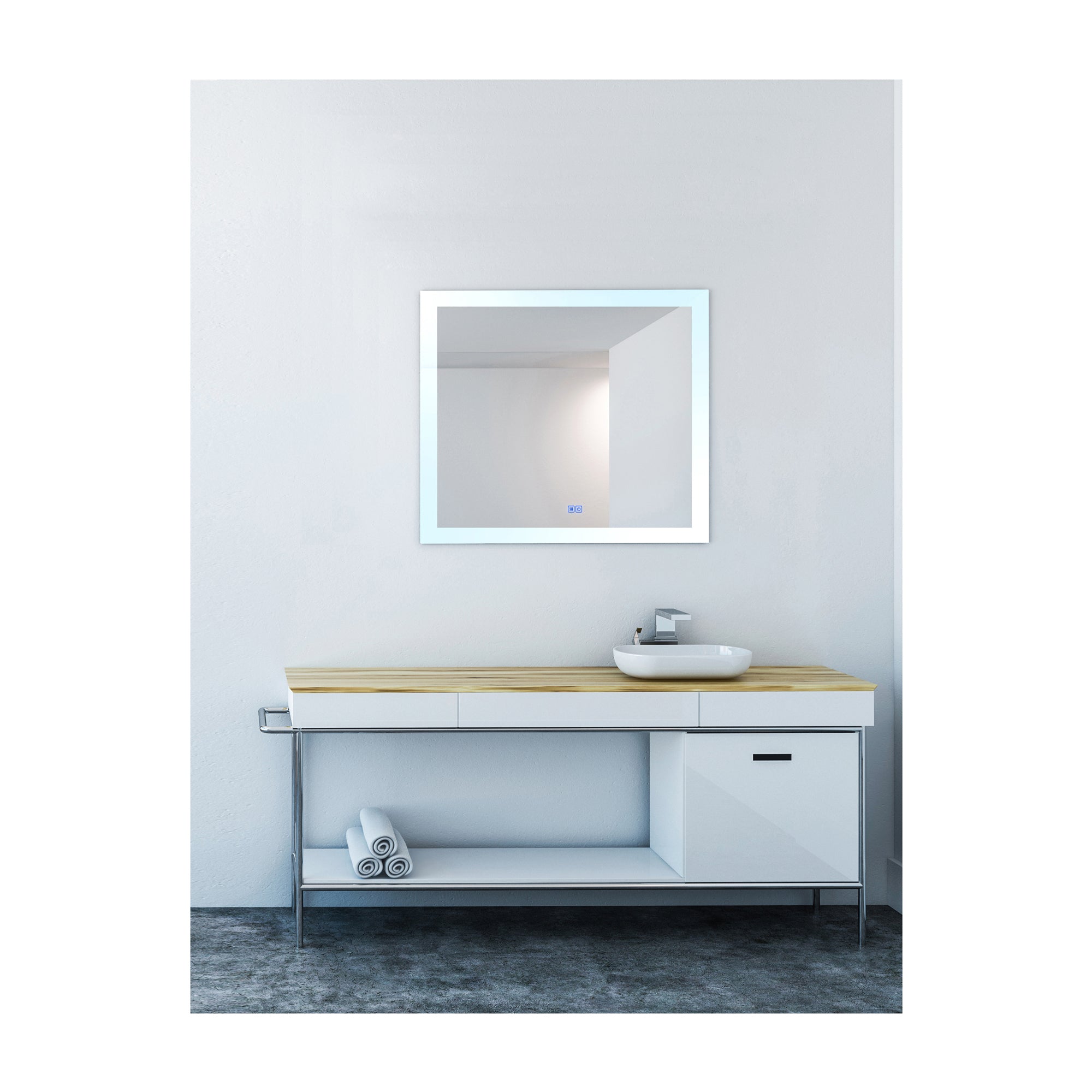 Abigail Rectangular 40x36in Matte White Integrated LED Mirror