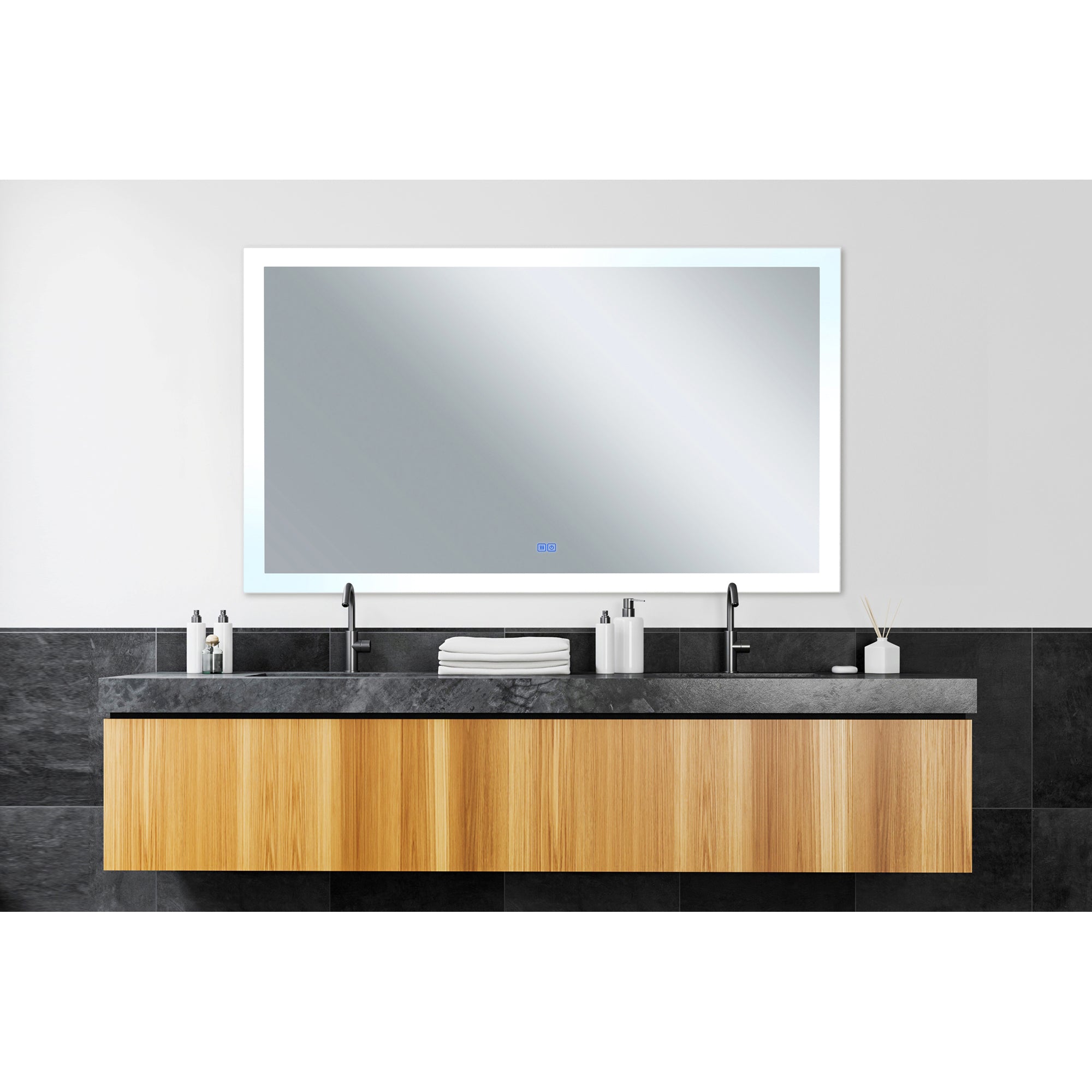Abigail Rectangular 58x36in Matte White Integrated LED Mirror