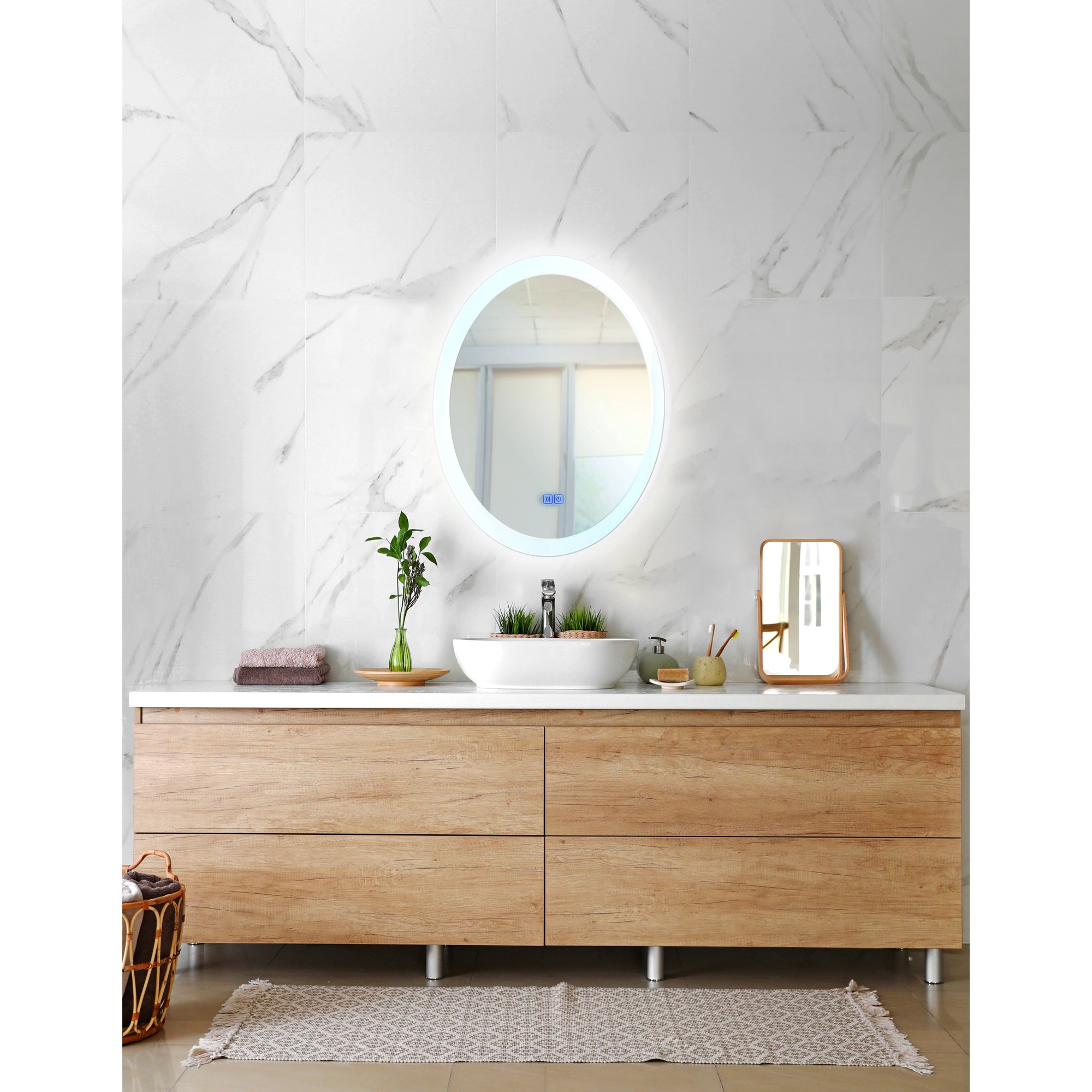 Agostino Oval 22in Matte White Integrated LED Mirror