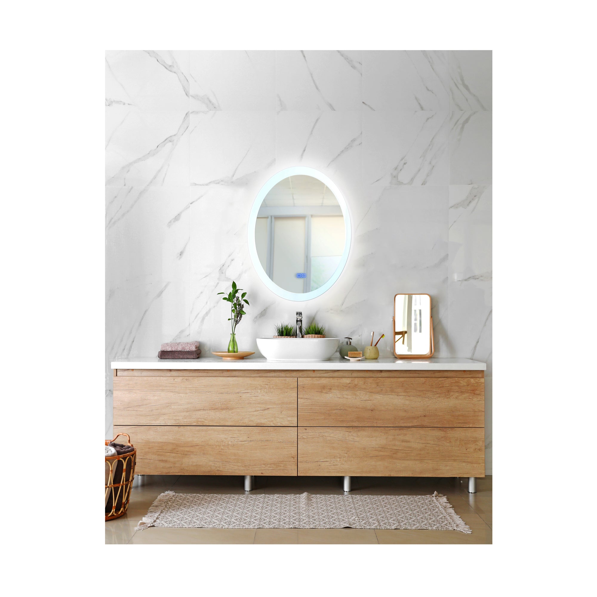 Agostino Oval 22in Matte White Integrated LED Mirror