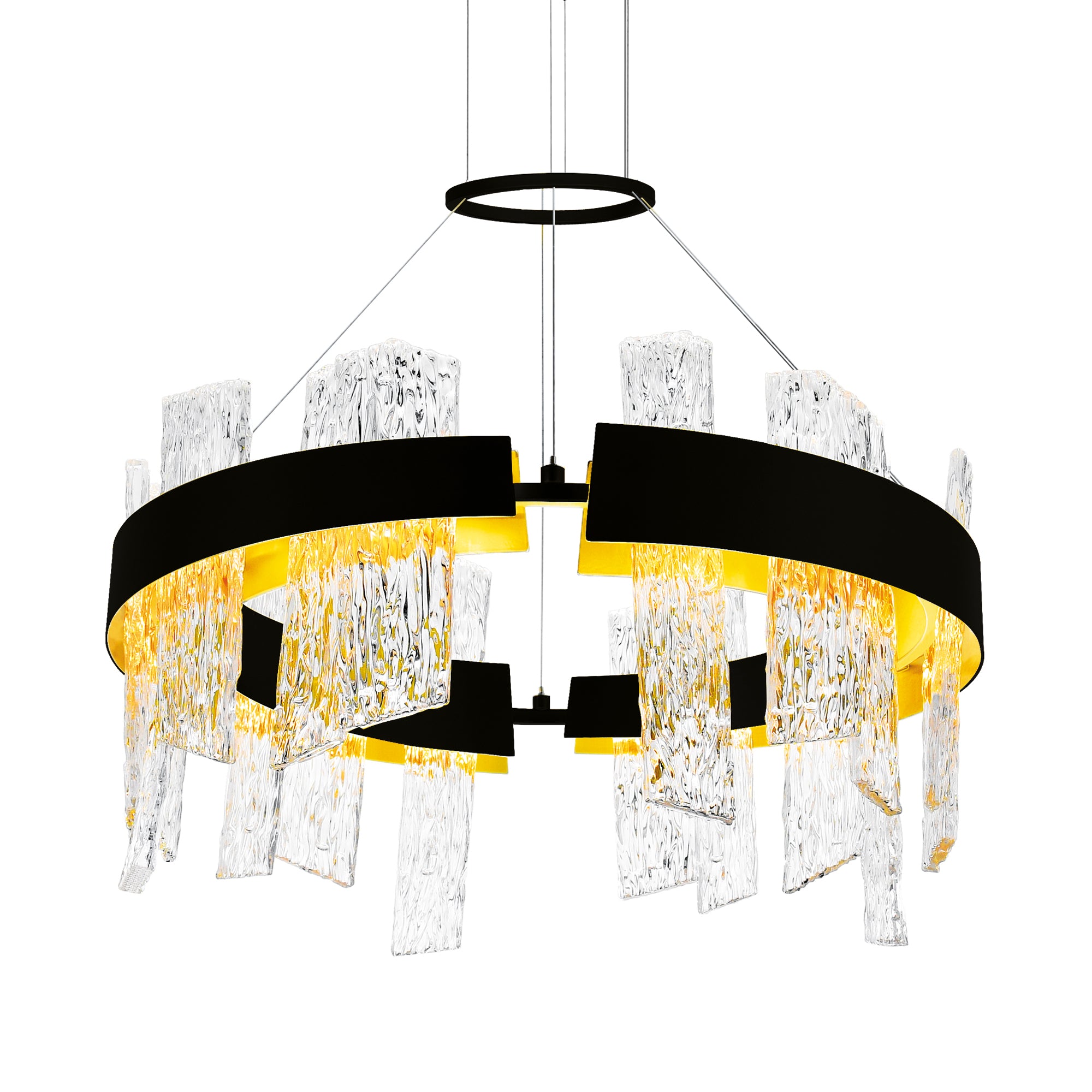 Guadiana Integrated LED 24in Black Chandelier with Handcrafted Glass