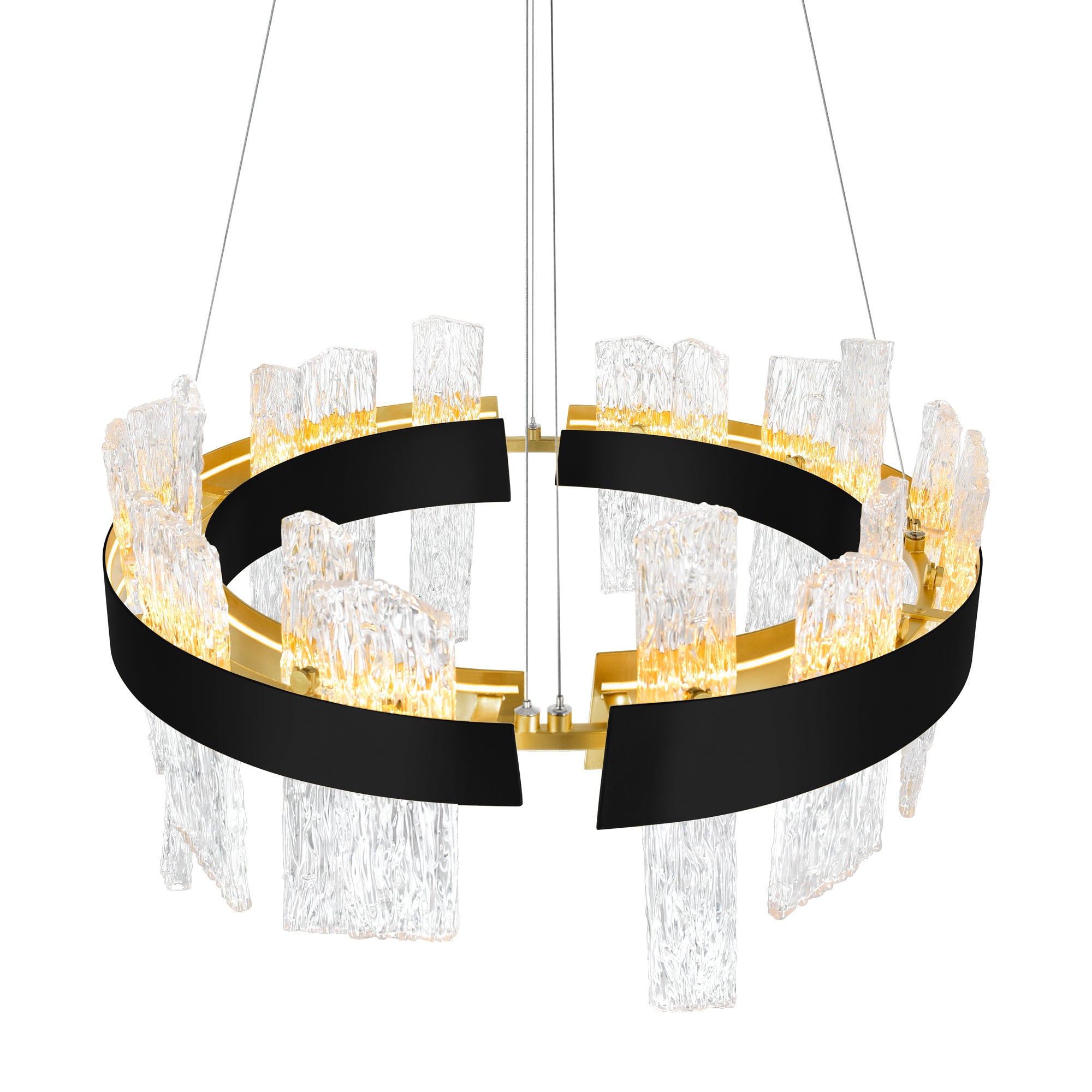 Guadiana Integrated LED 24in Black Chandelier with Handcrafted Glass