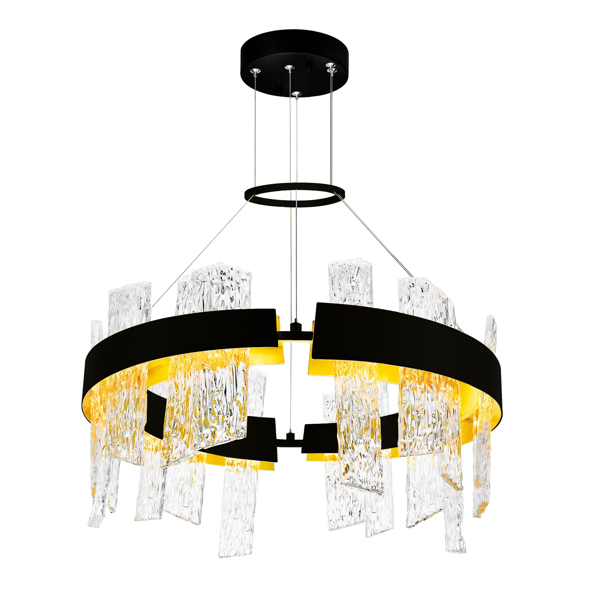 Guadiana Integrated LED 24in Black Chandelier with Handcrafted Glass
