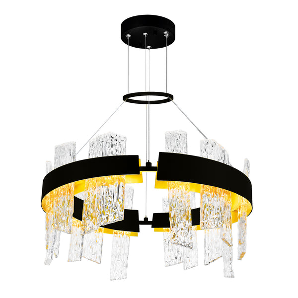 Guadiana Integrated LED 24in Black Chandelier with Handcrafted Glass