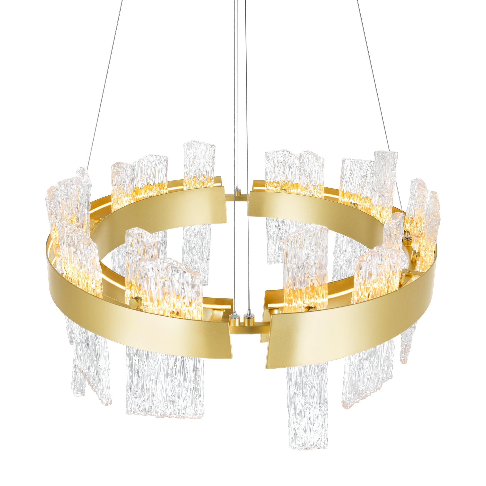 Guadiana Integrated LED 24in Satin Gold Chandelier with Handcrafted Glass