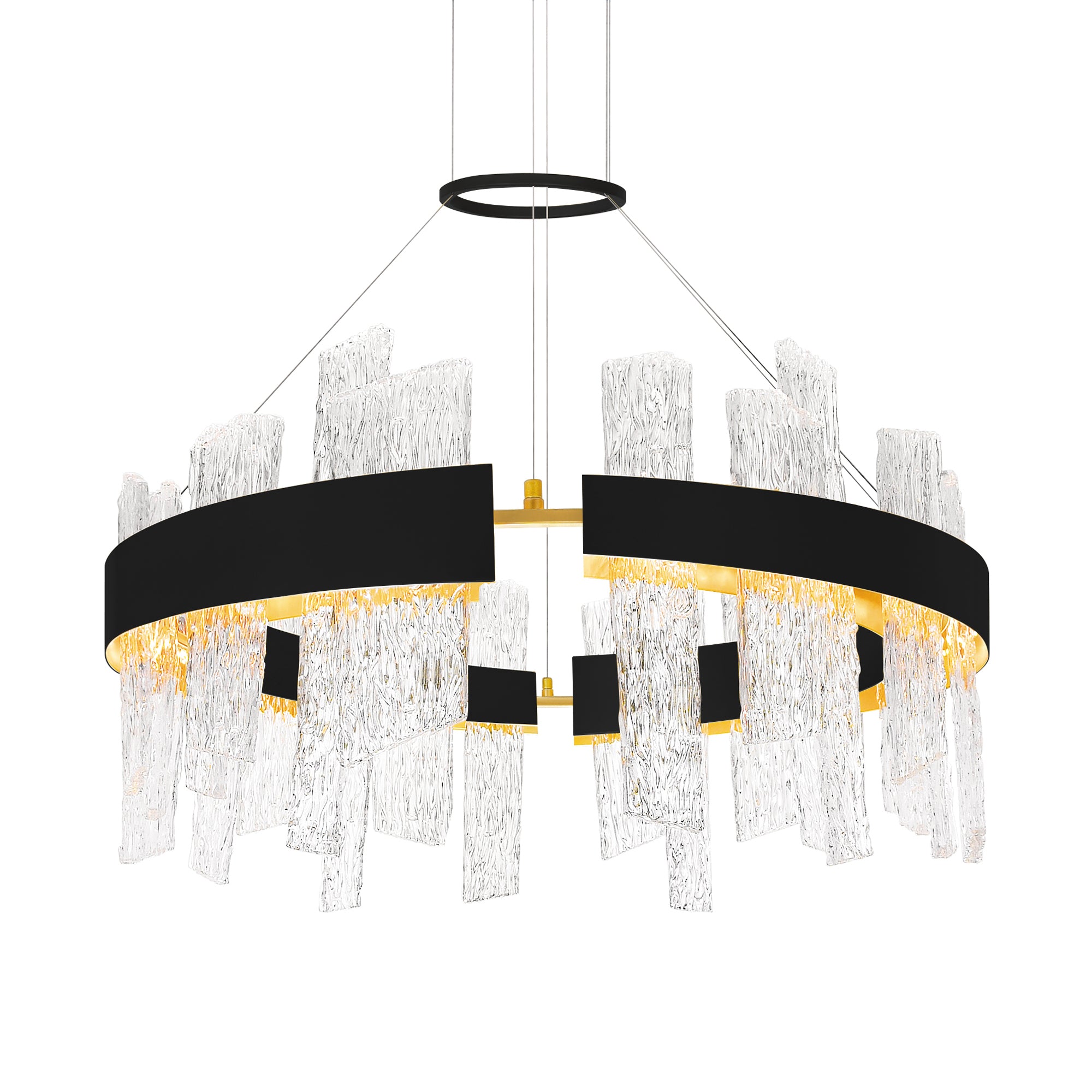Guadiana Integrated LED 32in Black Chandelier with Handcrafted Glass