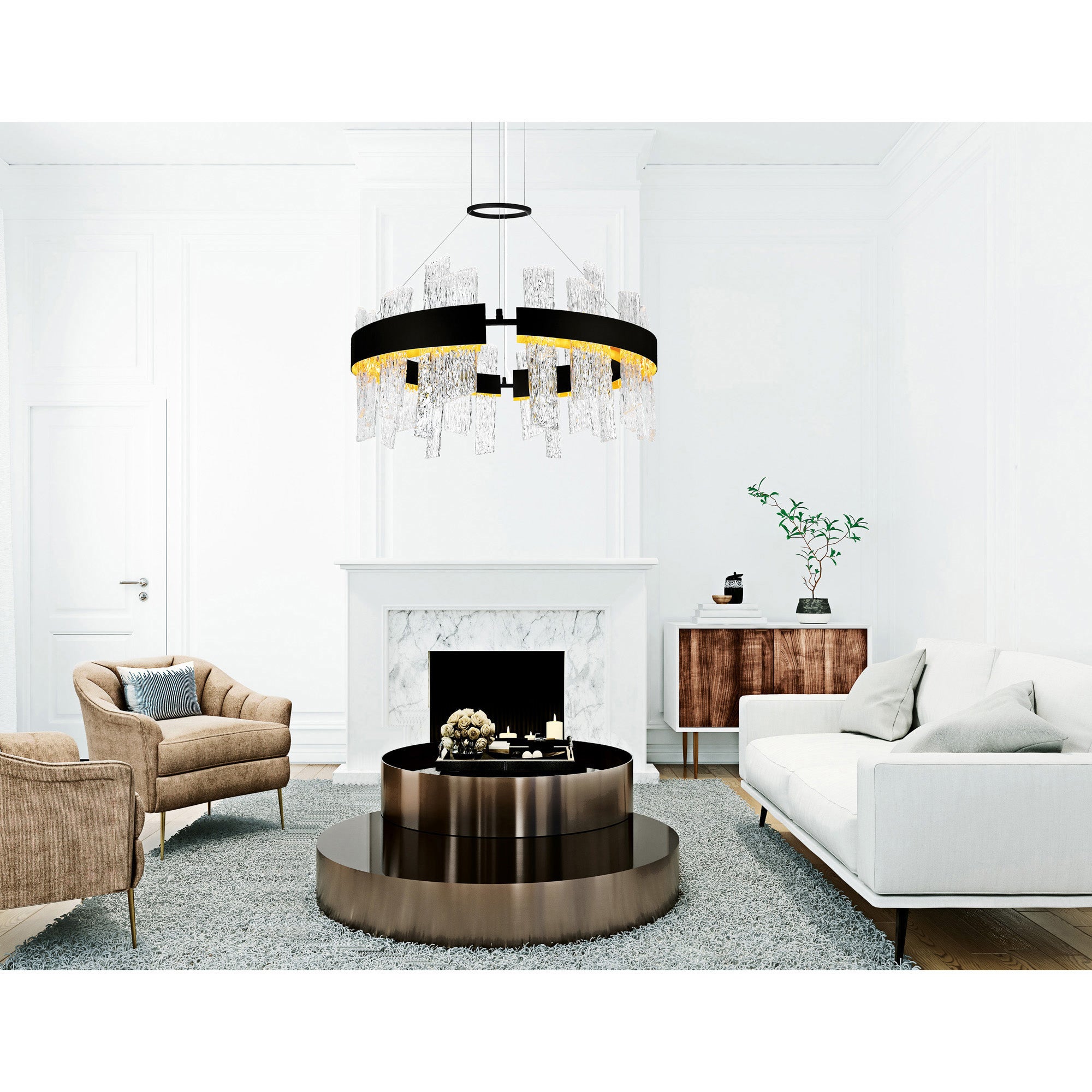 Guadiana Integrated LED 32in Black Chandelier with Handcrafted Glass