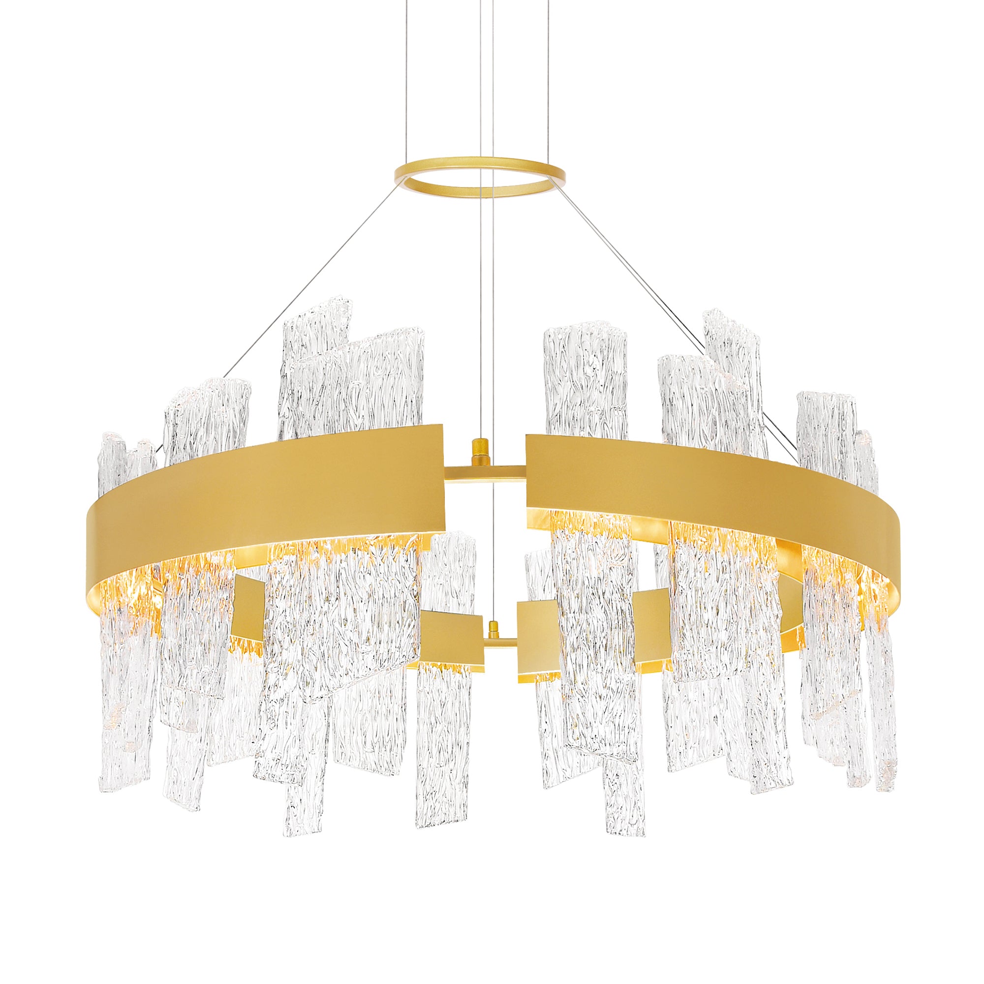 Guadiana Integrated LED 32in Satin Gold Chandelier with Handcrafted Glass