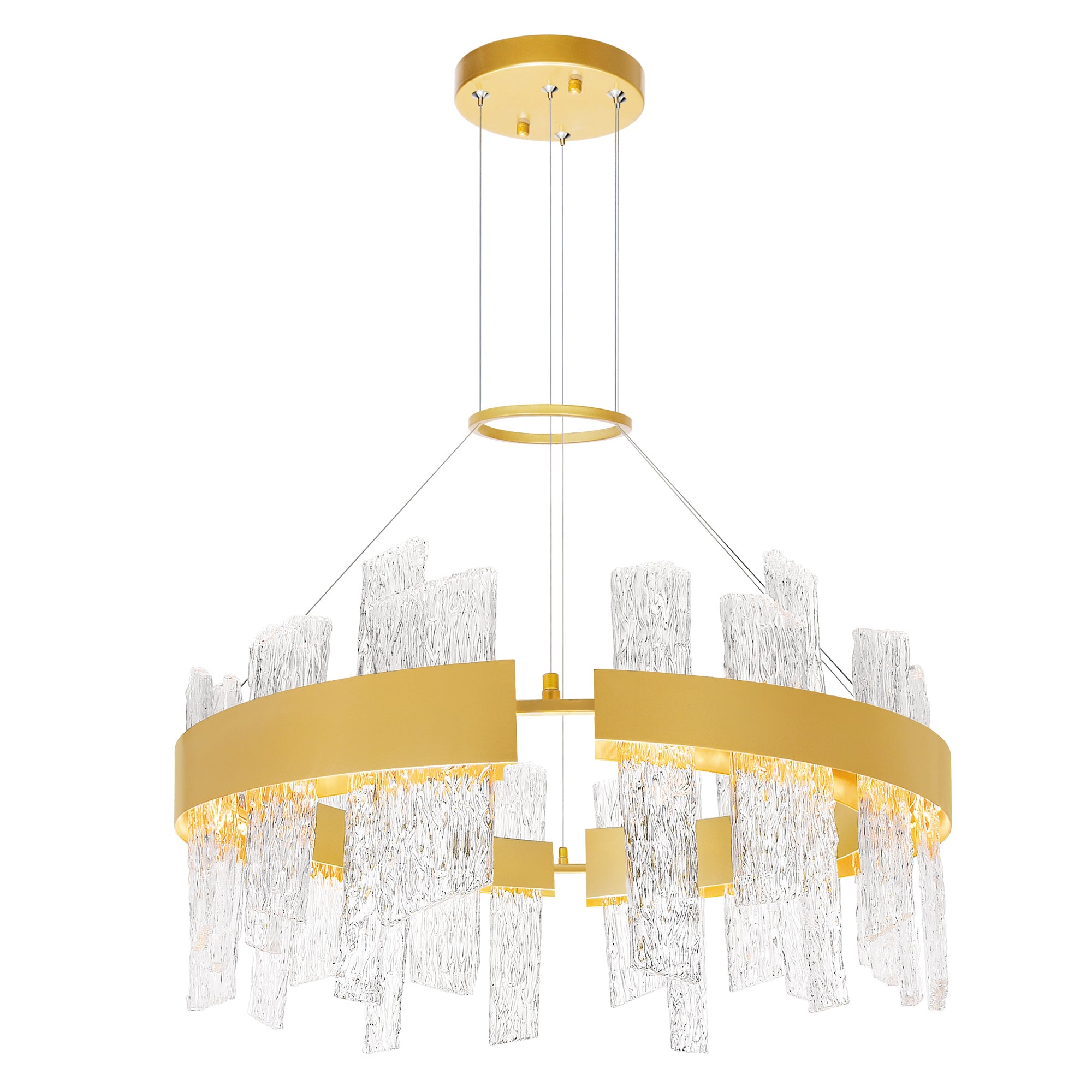 Guadiana Integrated LED 32in Satin Gold Chandelier with Handcrafted Glass
