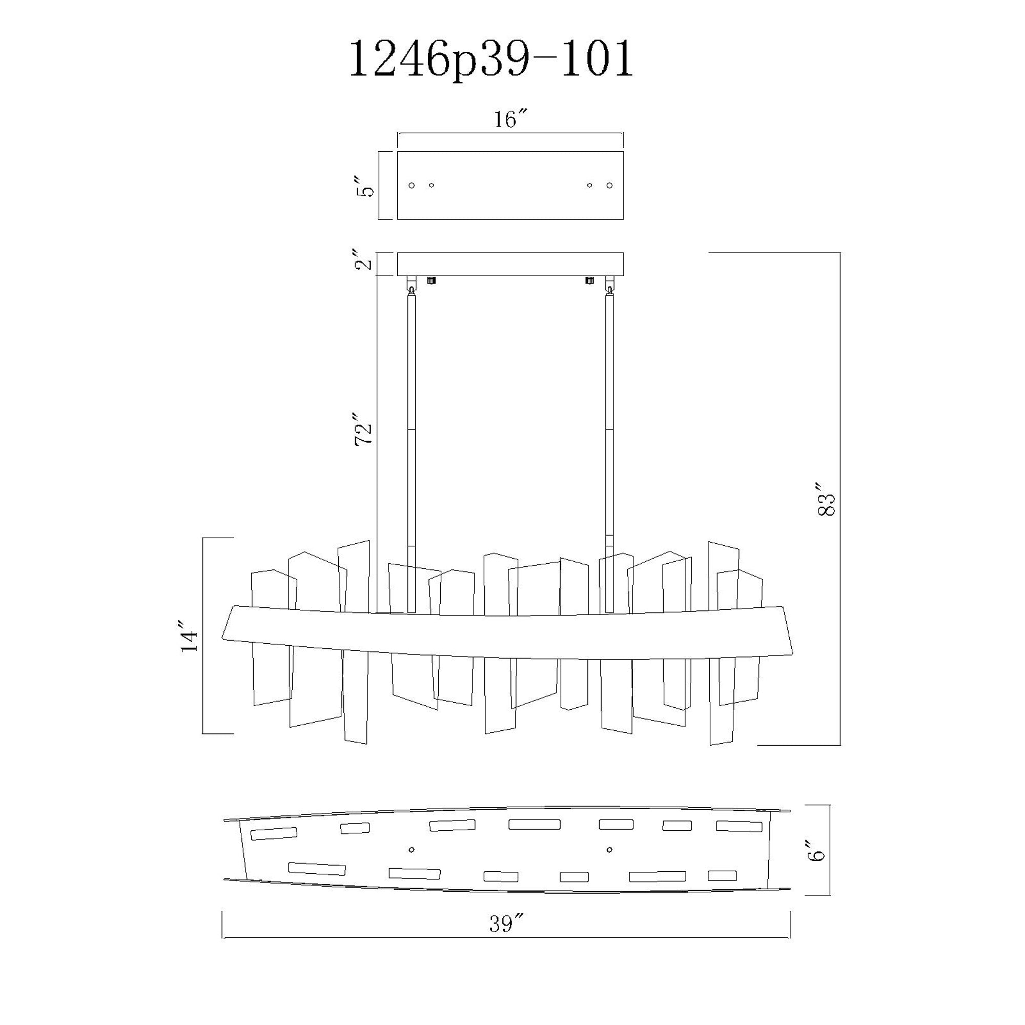 Guadiana Integrated LED 39in Black Chandelier with Handcrafted Glass