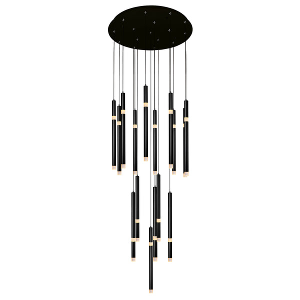 Flute Integrated LED 24in Black Chandelier