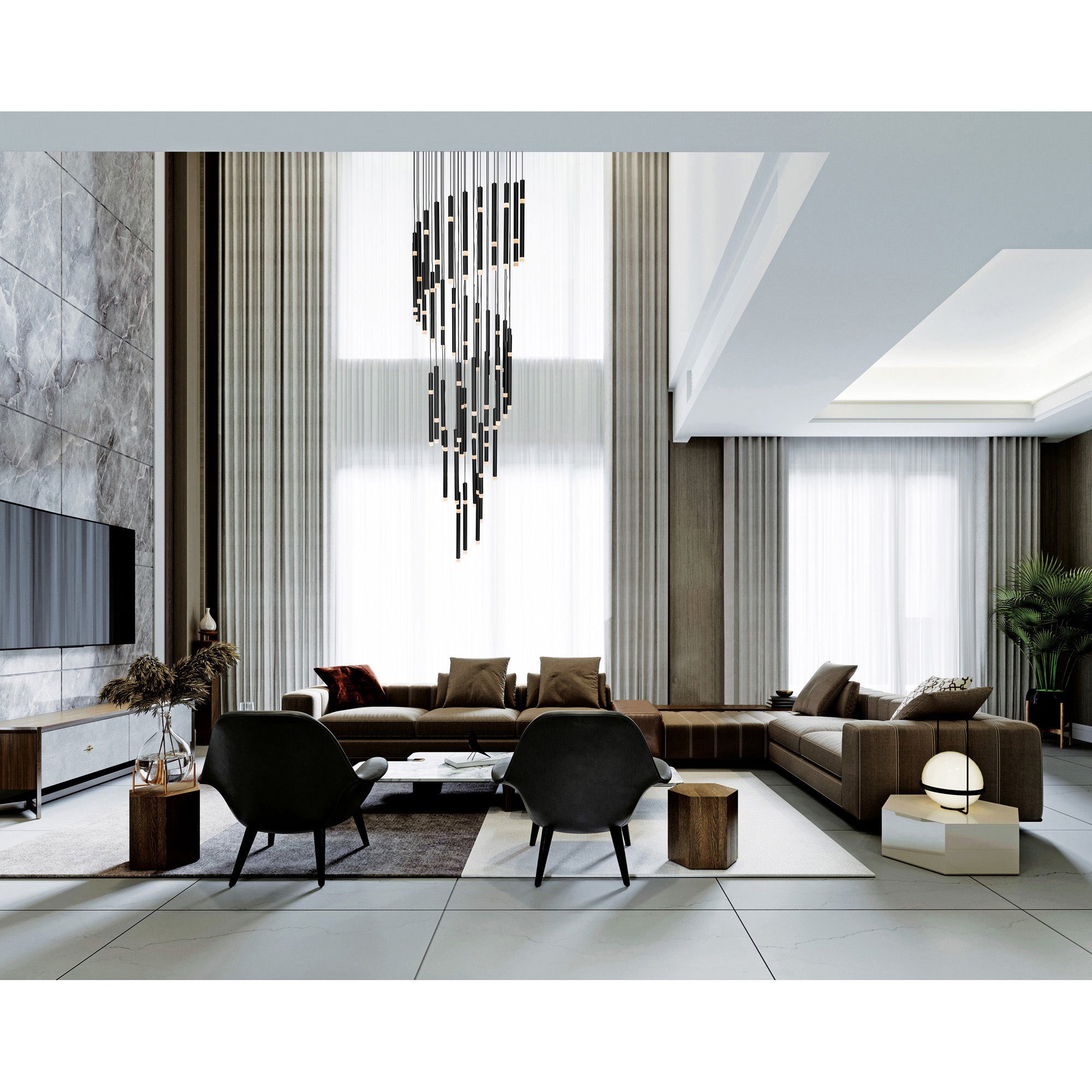 Flute Integrated LED 54in Black Chandelier