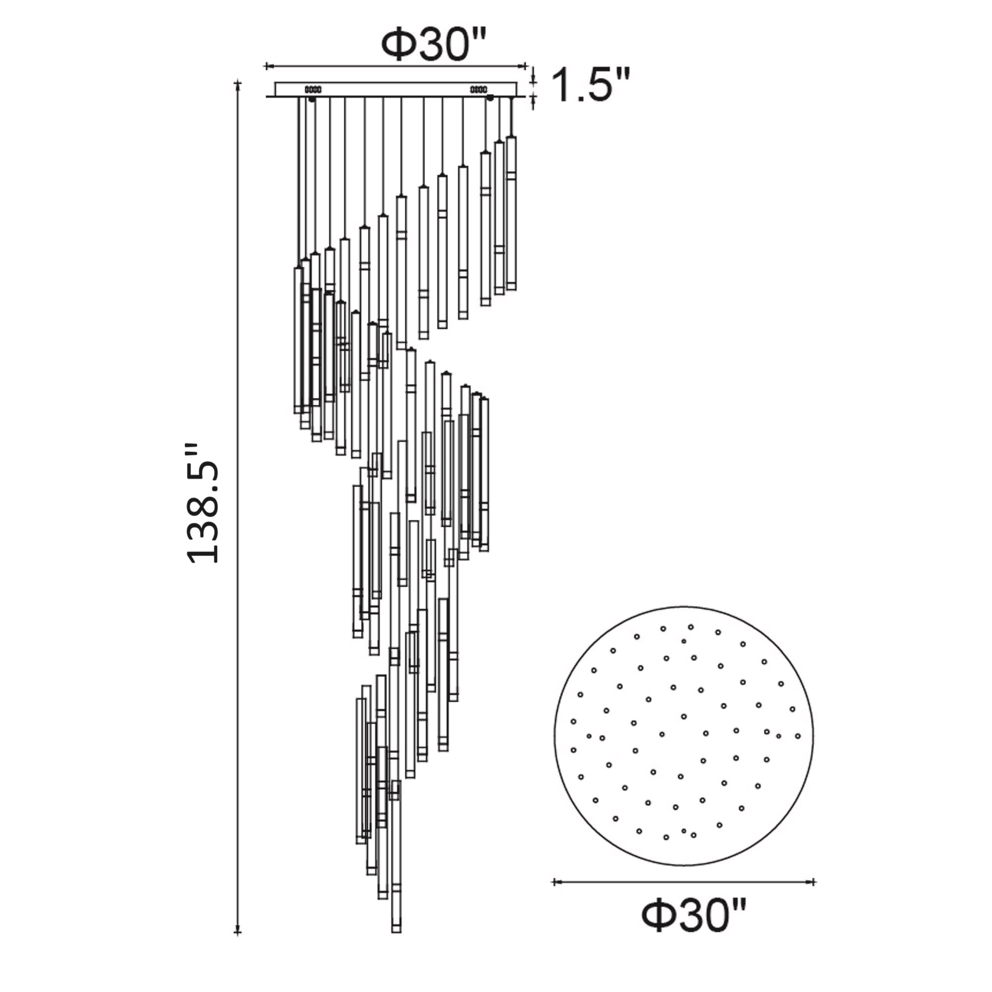 Flute Integrated LED 54in Black Chandelier
