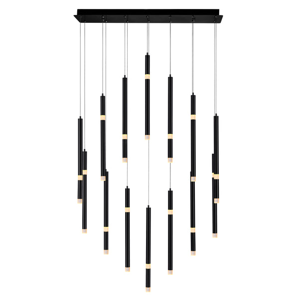Flute Integrated LED 32in Black Chandelier