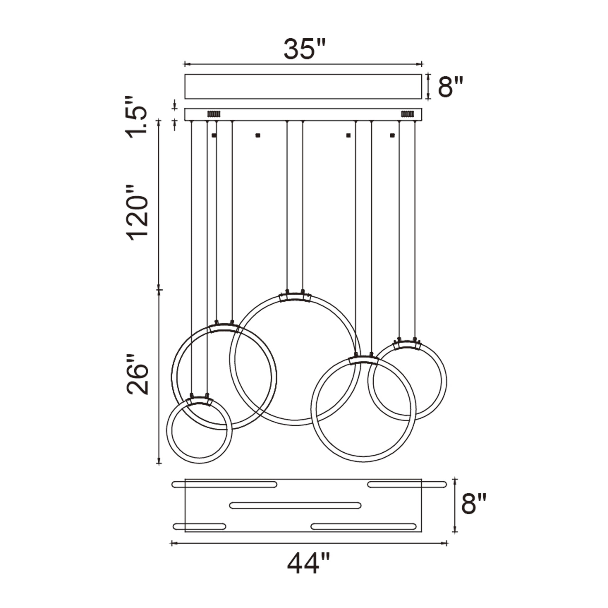 Hoops Integrated LED 44in 5 Ring Satin Gold Chandelier
