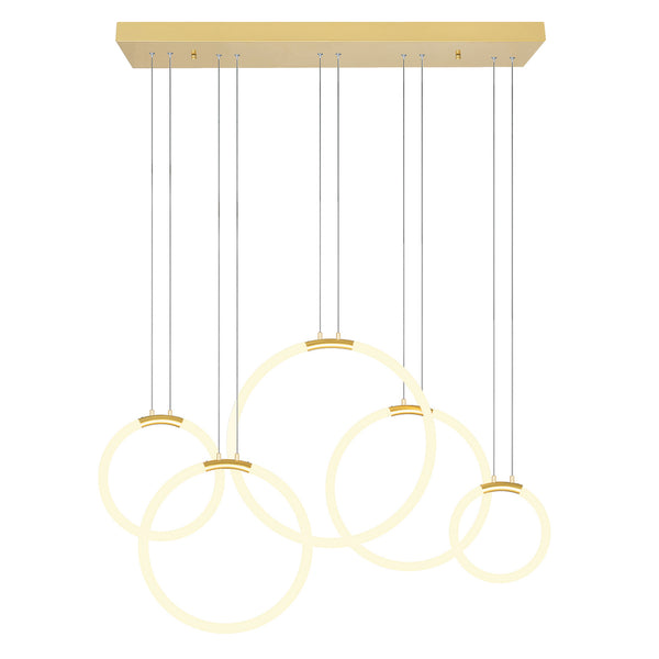 Hoops Integrated LED 44in 5 Ring Satin Gold Chandelier