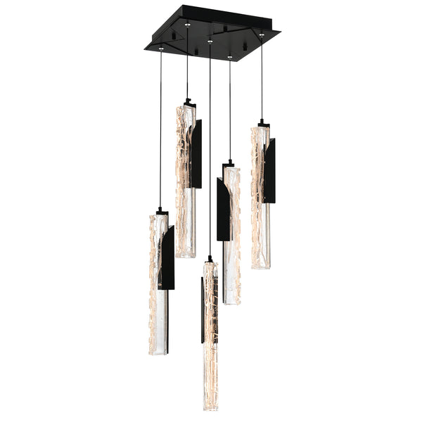 Valira Integrated LED 12in Black Mini Pendant with Handcrafted Glass