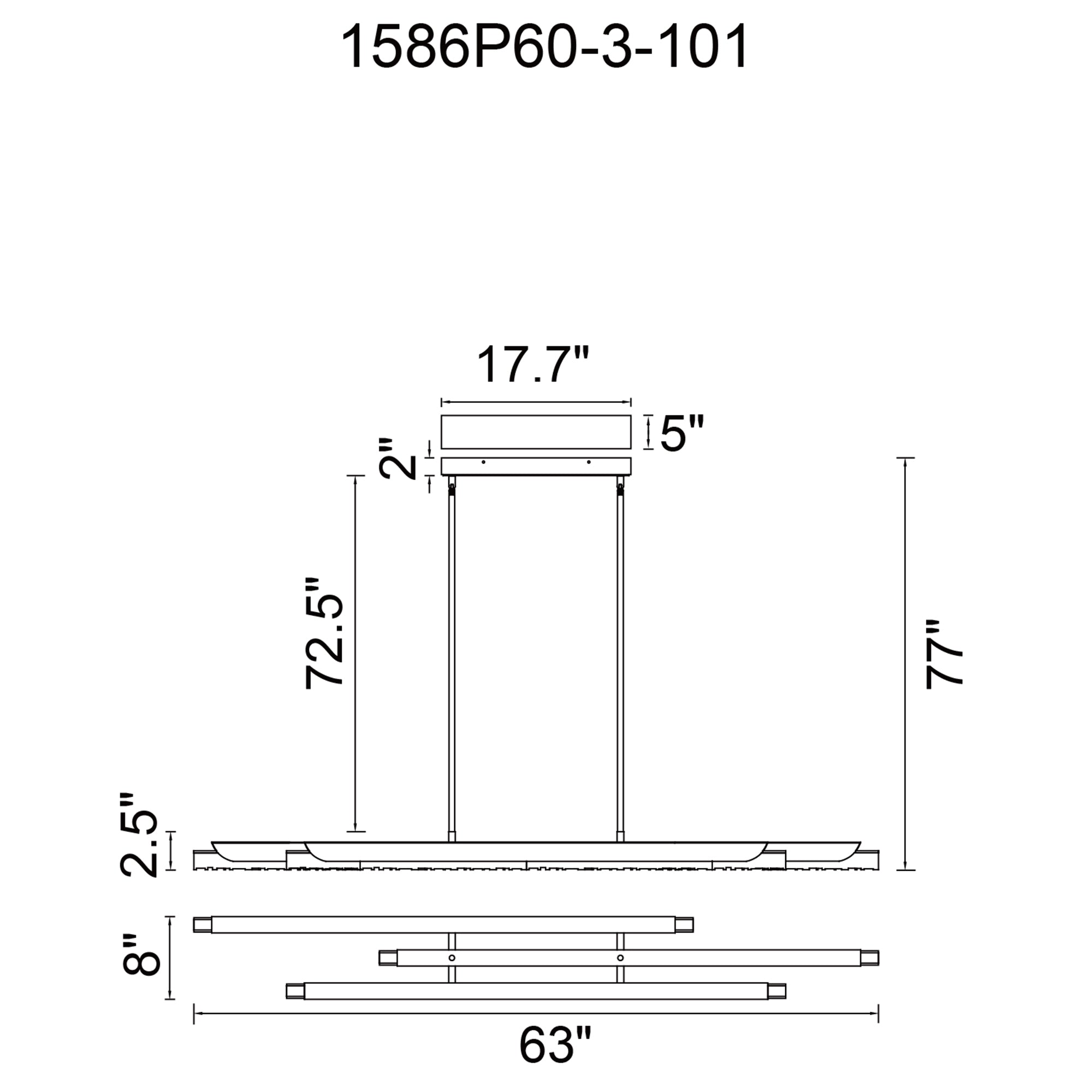 Valira Integrated LED 60in Black Chandelier with Handcrafted Glass