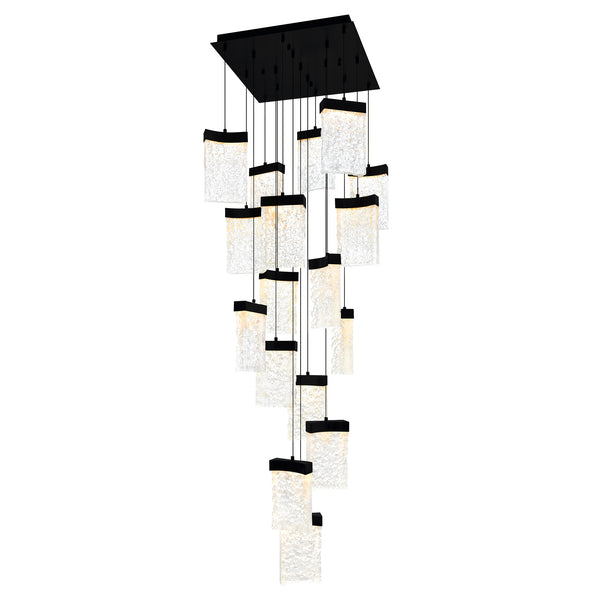 Lava Integrated LED 24in Black Chandelier with Handcrafted Glass