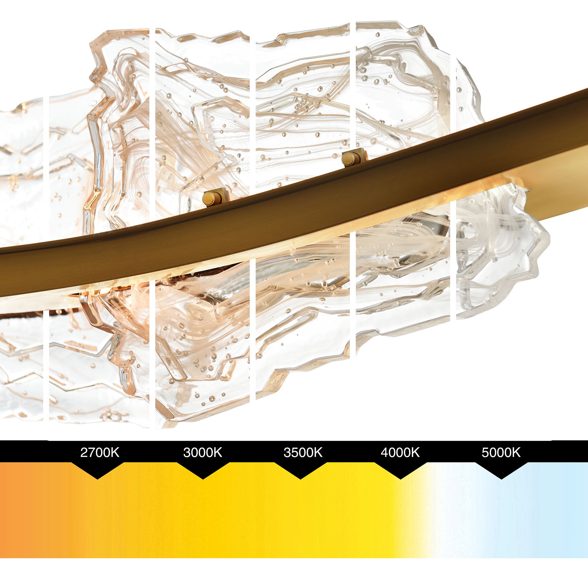 Arcus Integrated LED 50in Brass Chandelier with Handcrafted Glass