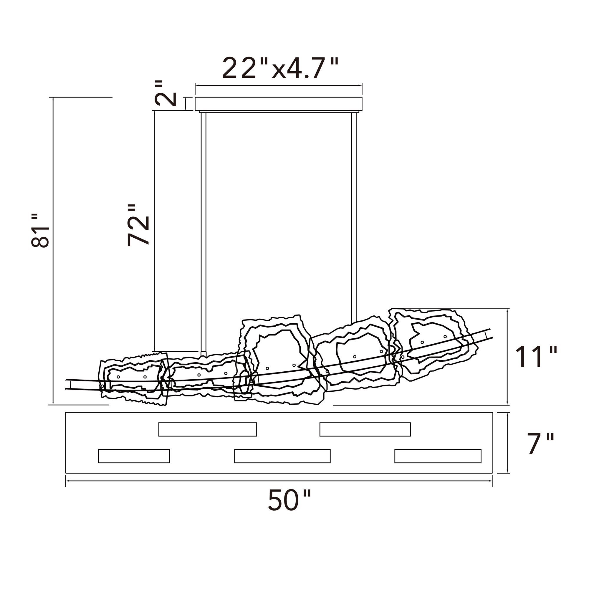 Arcus Integrated LED 50in Brass Chandelier with Handcrafted Glass