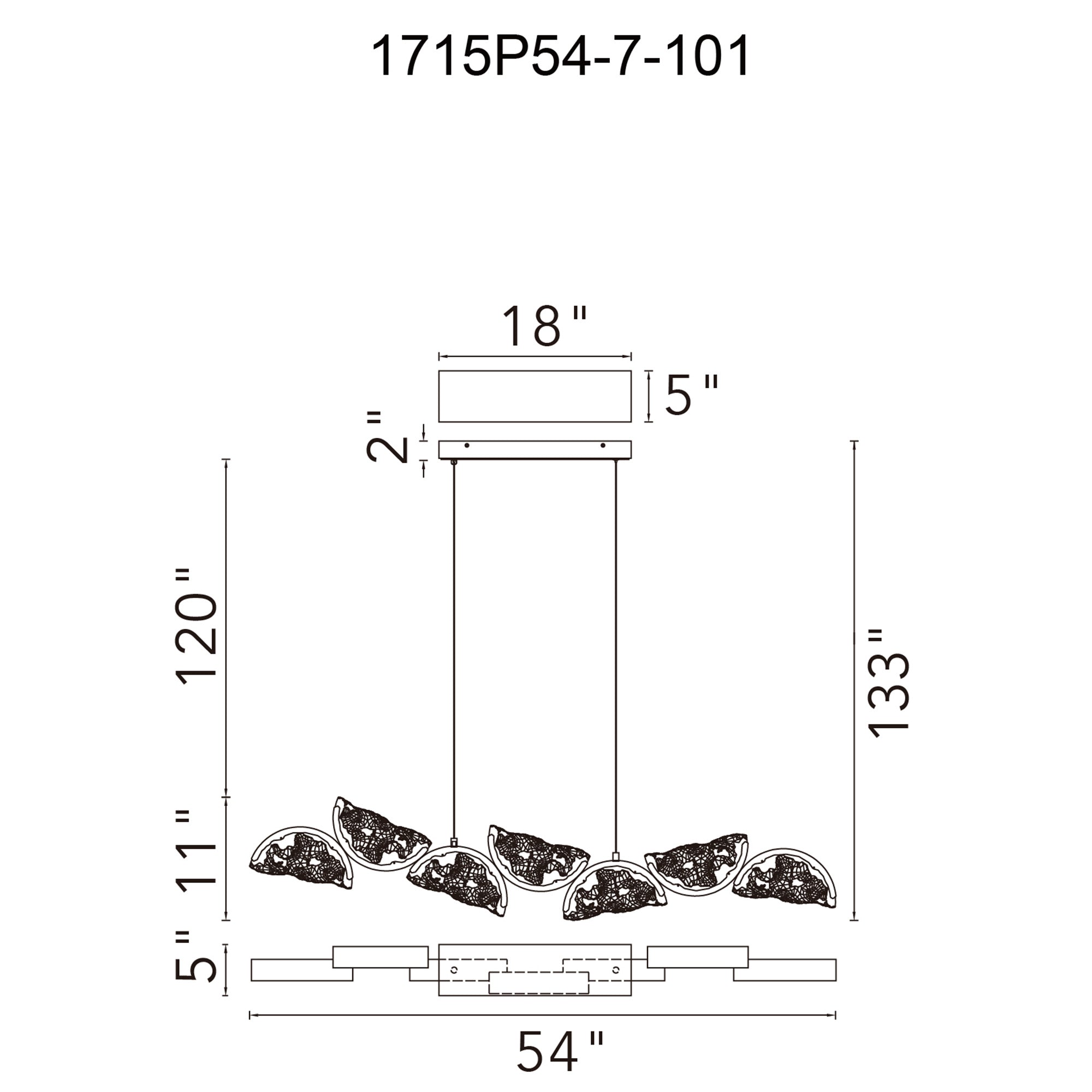 Moon Integrated LED 54in Black Chandelier with Handcrafted Glass