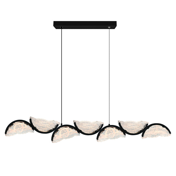 Moon Integrated LED 54in Black Chandelier with Handcrafted Glass