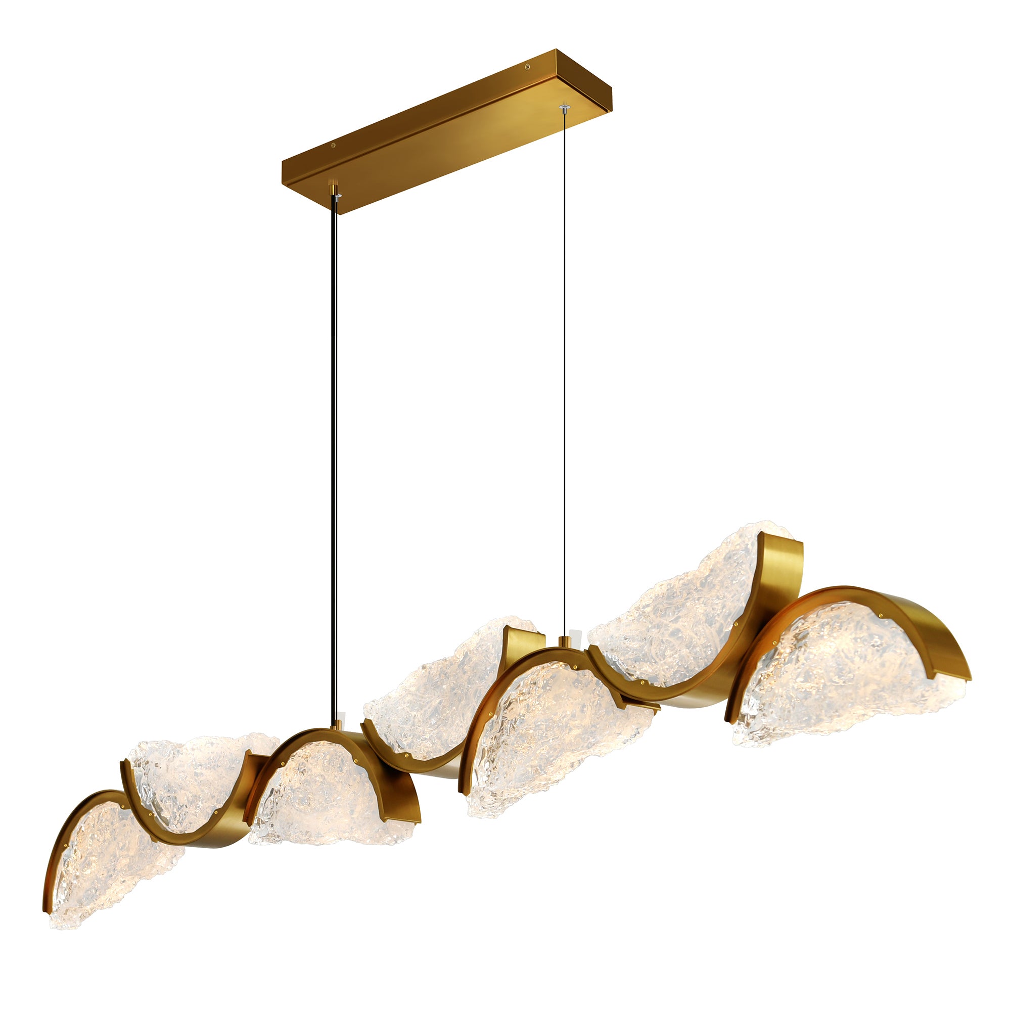 Moon Integrated LED 54in Brass Chandelier with Handcrafted Glass