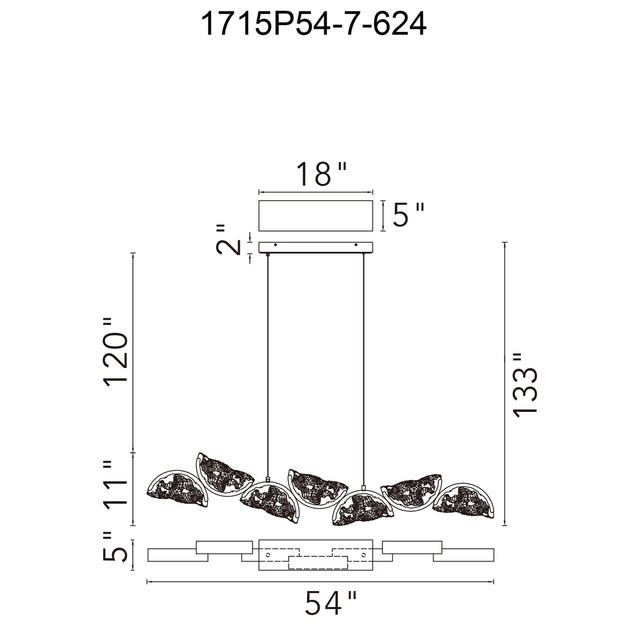 Moon Integrated LED 54in Brass Chandelier with Handcrafted Glass