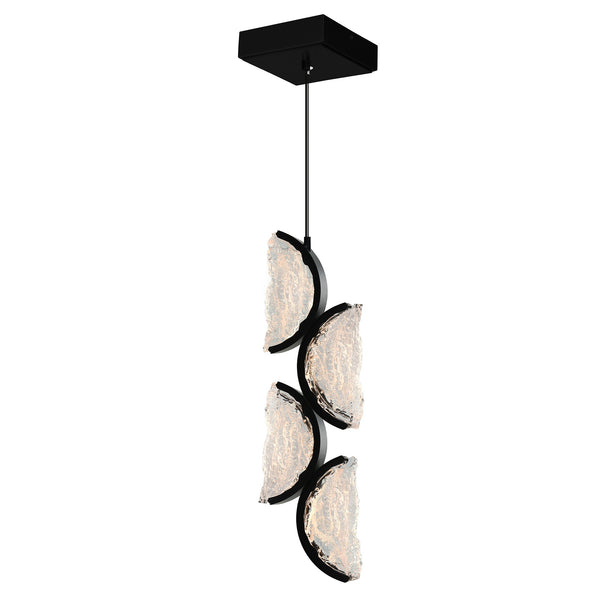 Moon Integrated LED 8in Black Mini Pendant with Handcrafted Glass