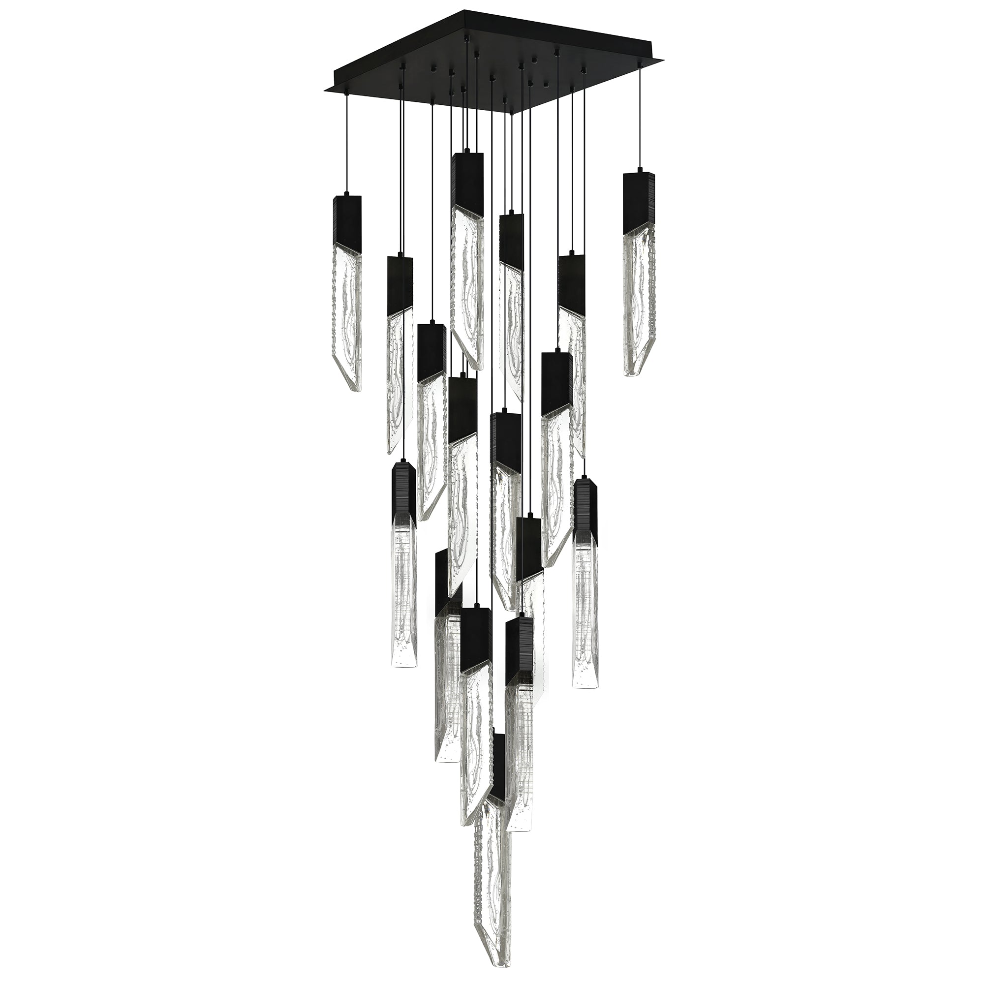 Petra Integrated LED 24in Black Chandelier with Handcrafted Glass