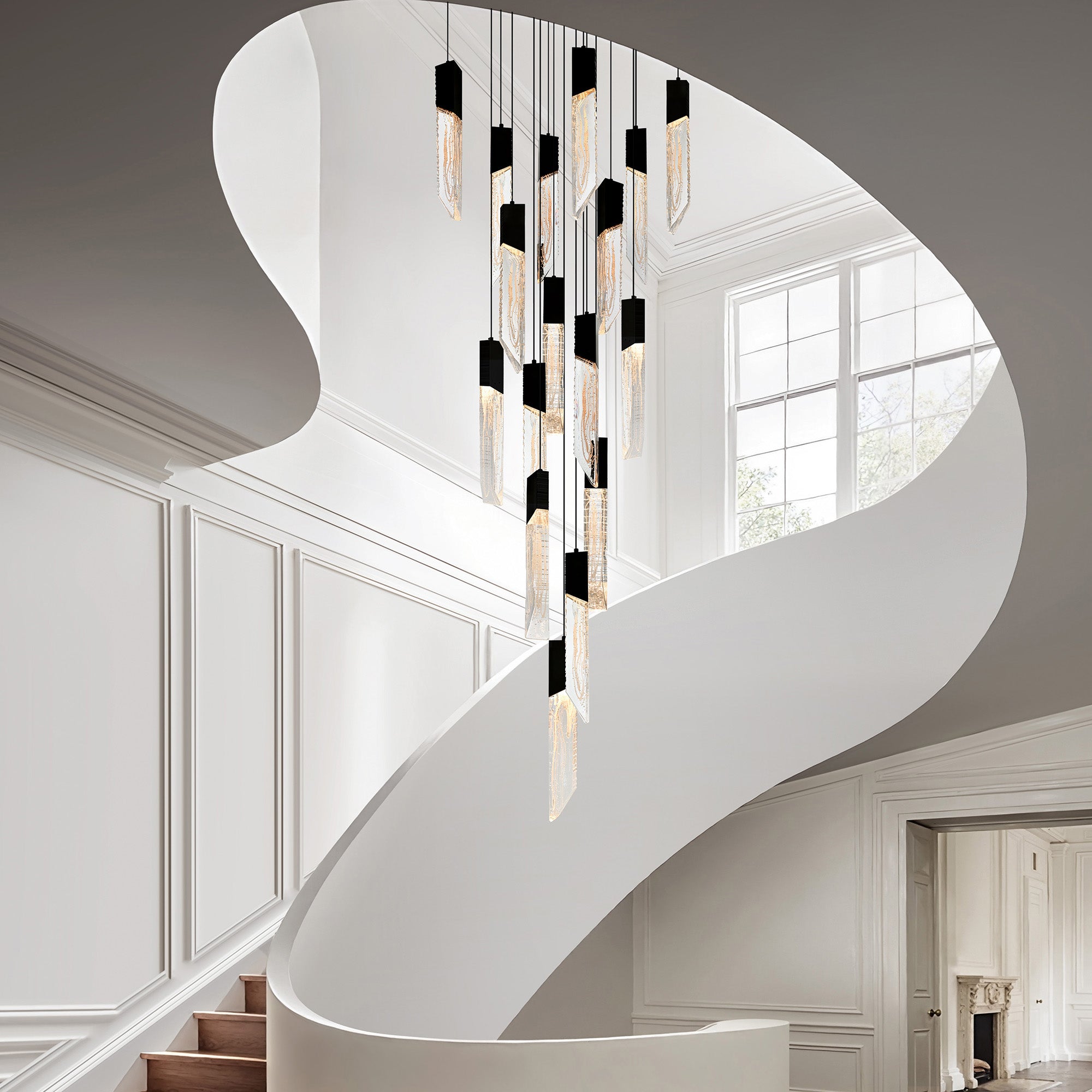 Petra Integrated LED 24in Black Chandelier with Handcrafted Glass