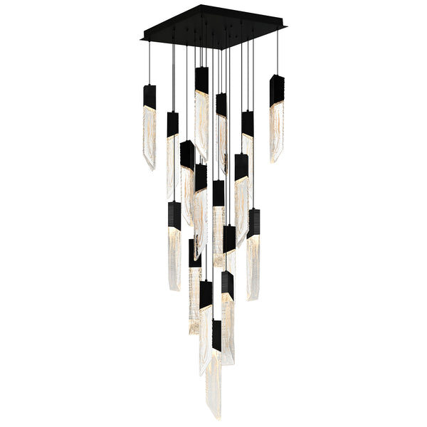 Petra Integrated LED 24in Black Chandelier with Handcrafted Glass