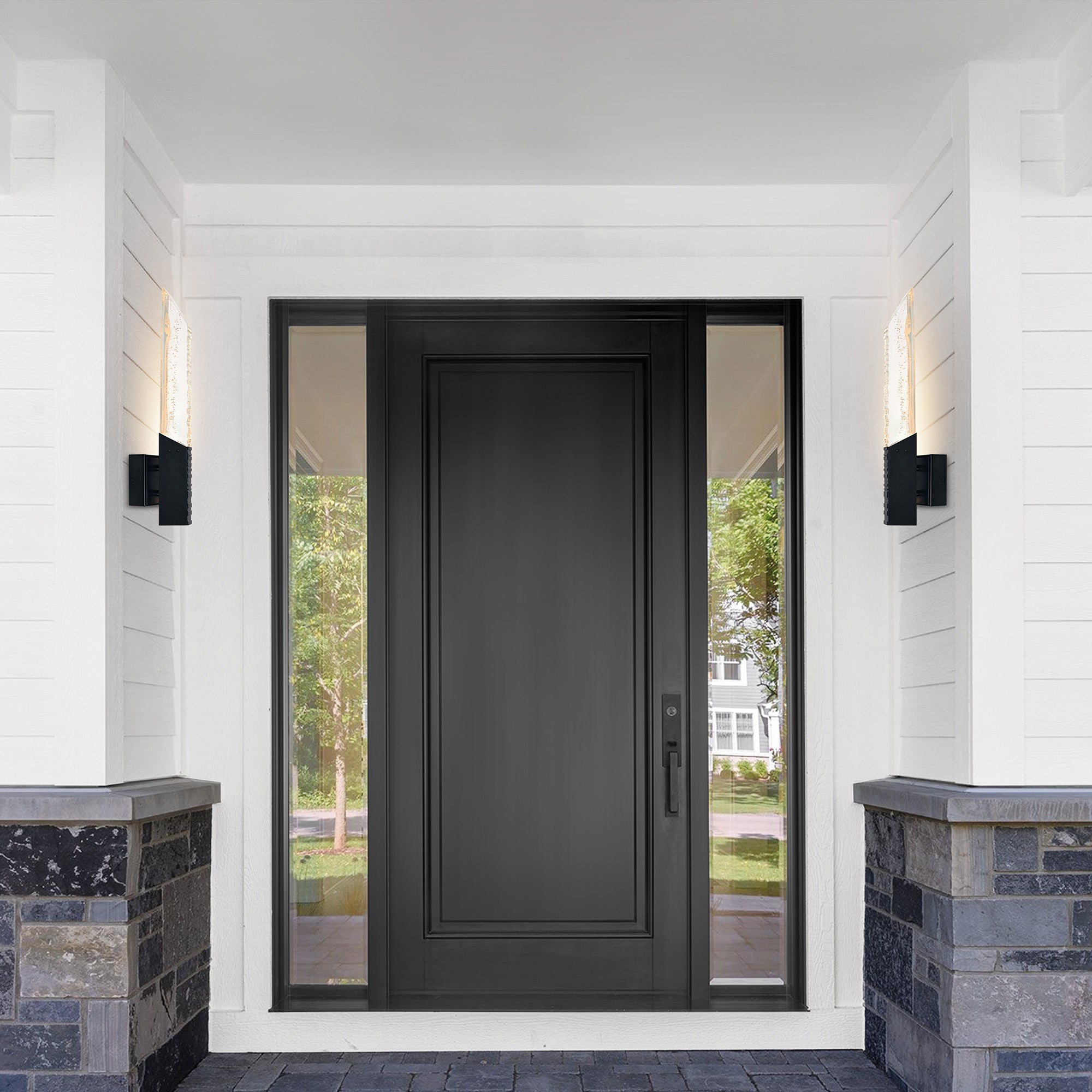 Petra Integrated LED 22in Sand Black Indoor-Outdoor Wall Light with Handcrafted Glass